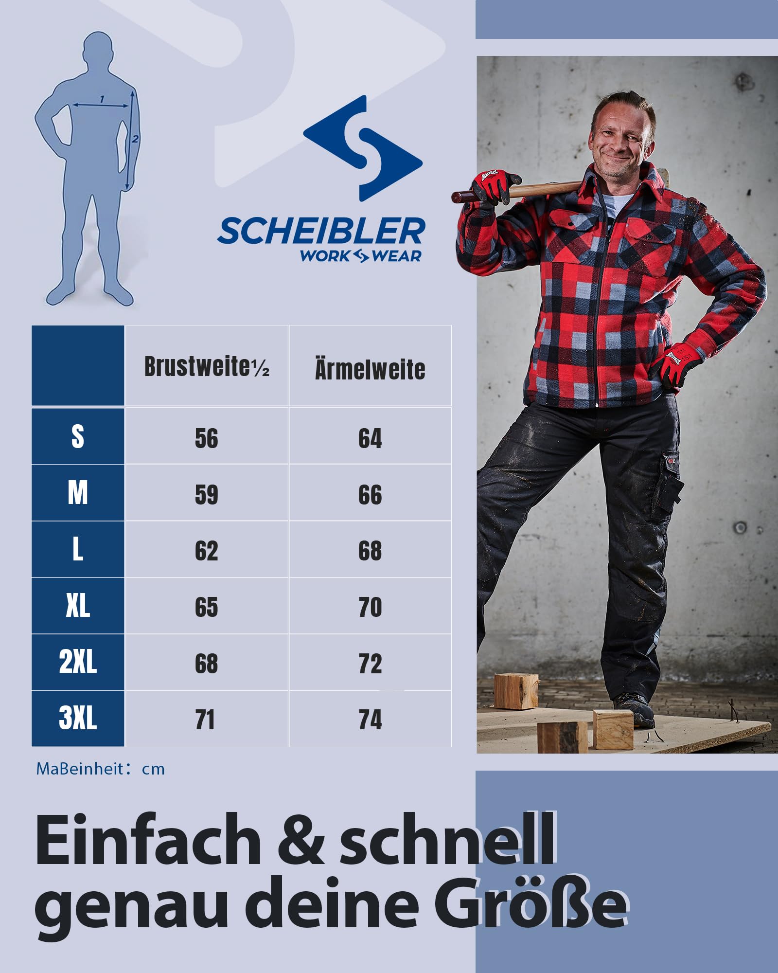 Scheibler Holzfällerhemd Herren Flanellhemd Warm Gefüttert Hemdjacke Karohemd -Outdoor Fleecejacke Langarm Thermohemd Männer Arbeitshemd mit 4 Taschen