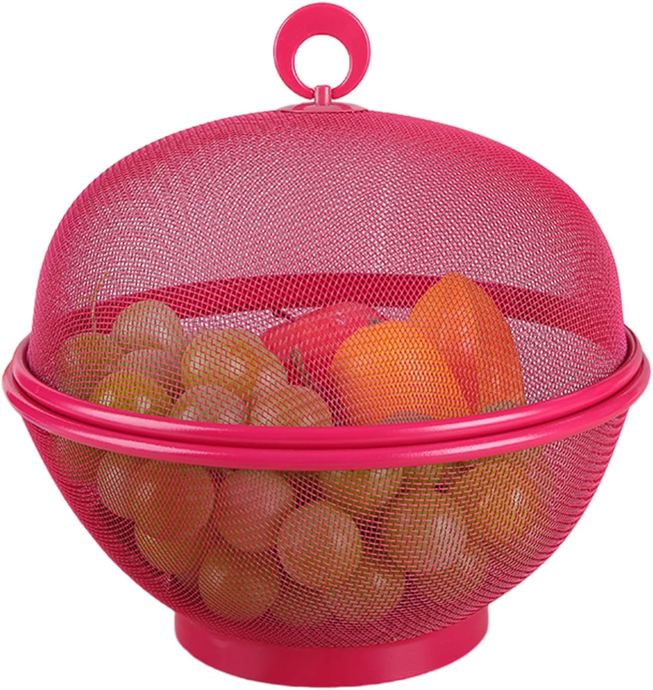 Panier à Fruits En Maille Métallique 11 Pouces Avec Couvercle - Fond Surélevé, Design élégant Rouge Pour Cuisine