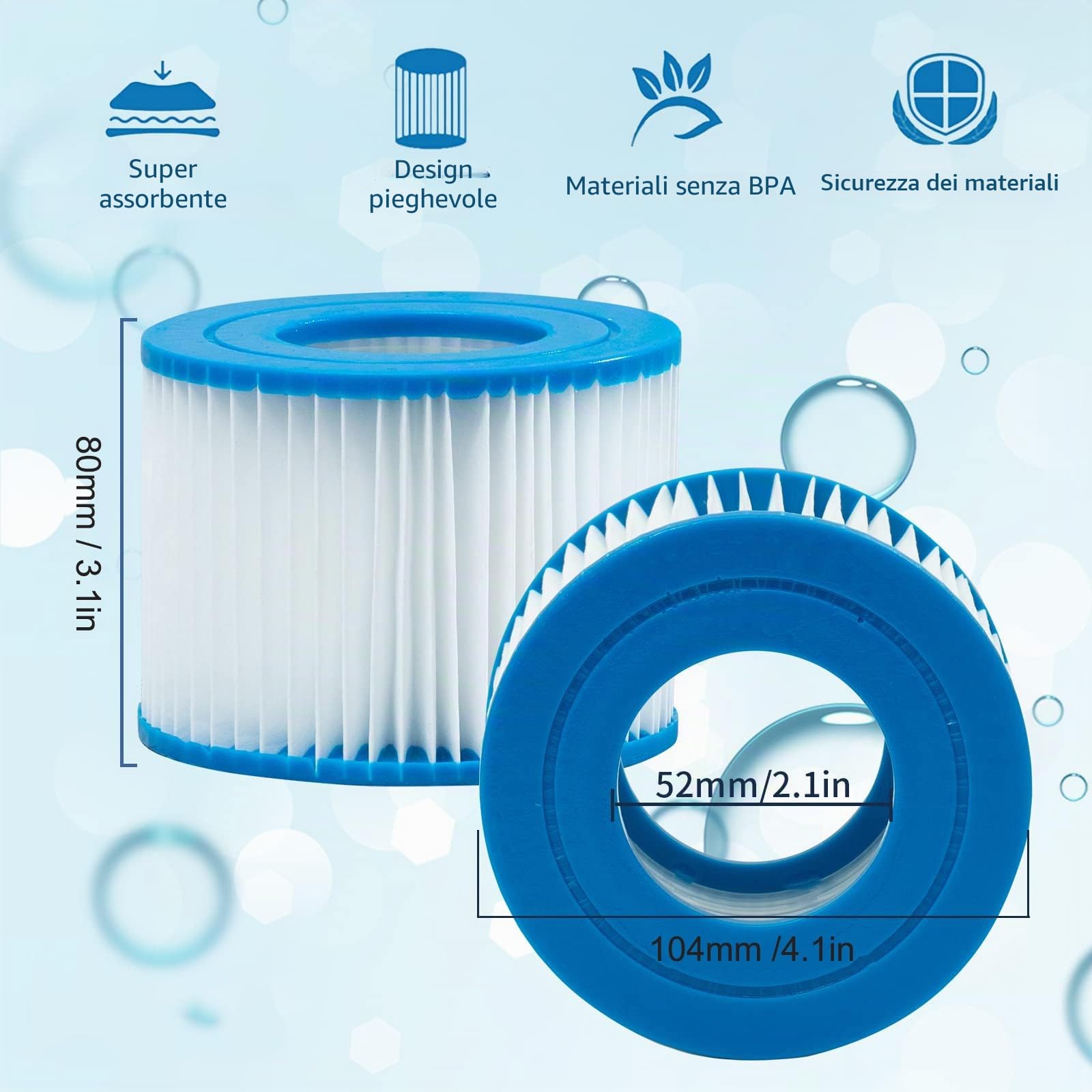 8 Pezzi Cartuccia Filtro per Piscina Tipo VI, Cartucce Filtranti per Piscina Bestway Ricambio per Filtro per Pulizia Piscina Filtro Whirlpool per Lay Z Spa Miami Vegas Monaco