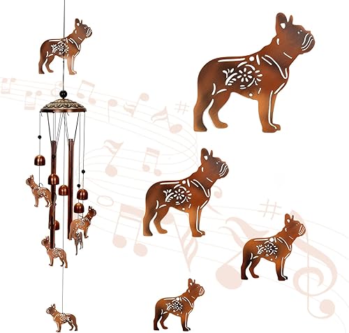 Campanillas de viento de animales en tono cobre para exterioresinteriores, diseños de perros, jardín, patio, decoración del hogar, para mujeres,