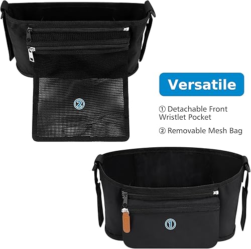 Miniatura 7 de Accmor Organizador universal para cochecito con bolsa desmontable para teléfono y bolsillo para pañales, bolsa de cochecito, organizador de