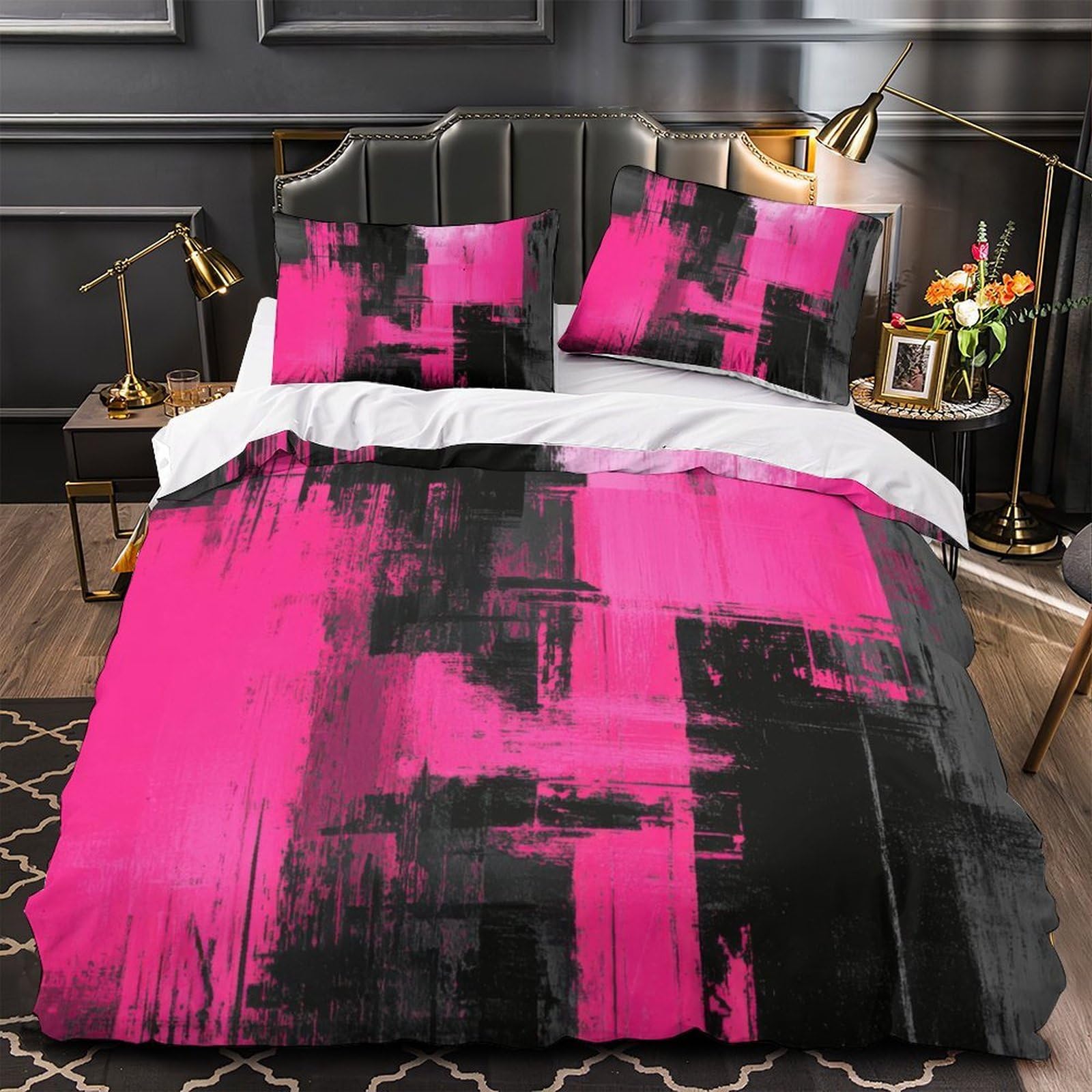 Parure de lit rose vif en microfibre 3D 140x200cm avec housse de couette