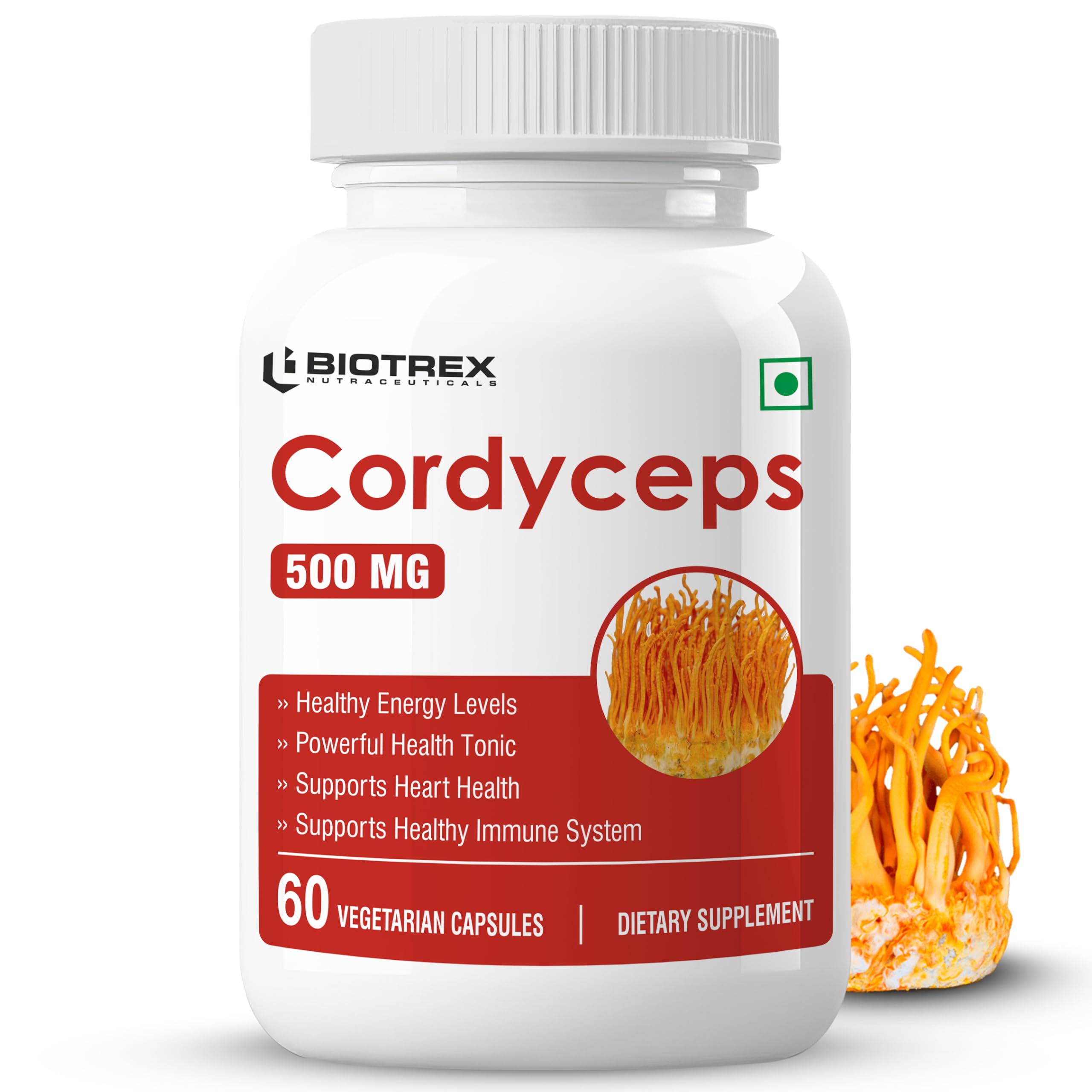 Cordyceps 500mg | Endurance & Energy Booster | Supports Immune Function | Healthy Brain Function | Overall Wellbeing | 60 Veg Capsules