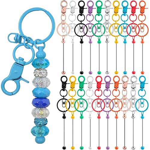 40 Pcs Beadable Keychains Bulk Kit – DIY Keychain Making Supplies with Metal Blanks for Crafts, Jewelry, Charms, Custom Projects – Blank Chain Bars for Beaded Keychain Design (Multicolor)