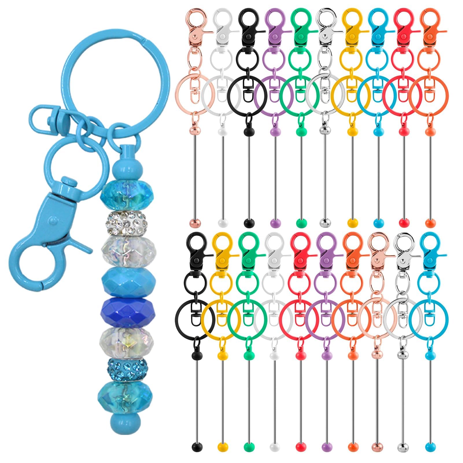 DNLEGULI 80 Pcs Beadable Keychains Bulk Kit – DIY Keychain Making Supplies with Metal Blanks for Crafts, Jewelry, Charms, Custom Projects – Blank Chain Bars for Beaded Keychain Design (Multicolor)