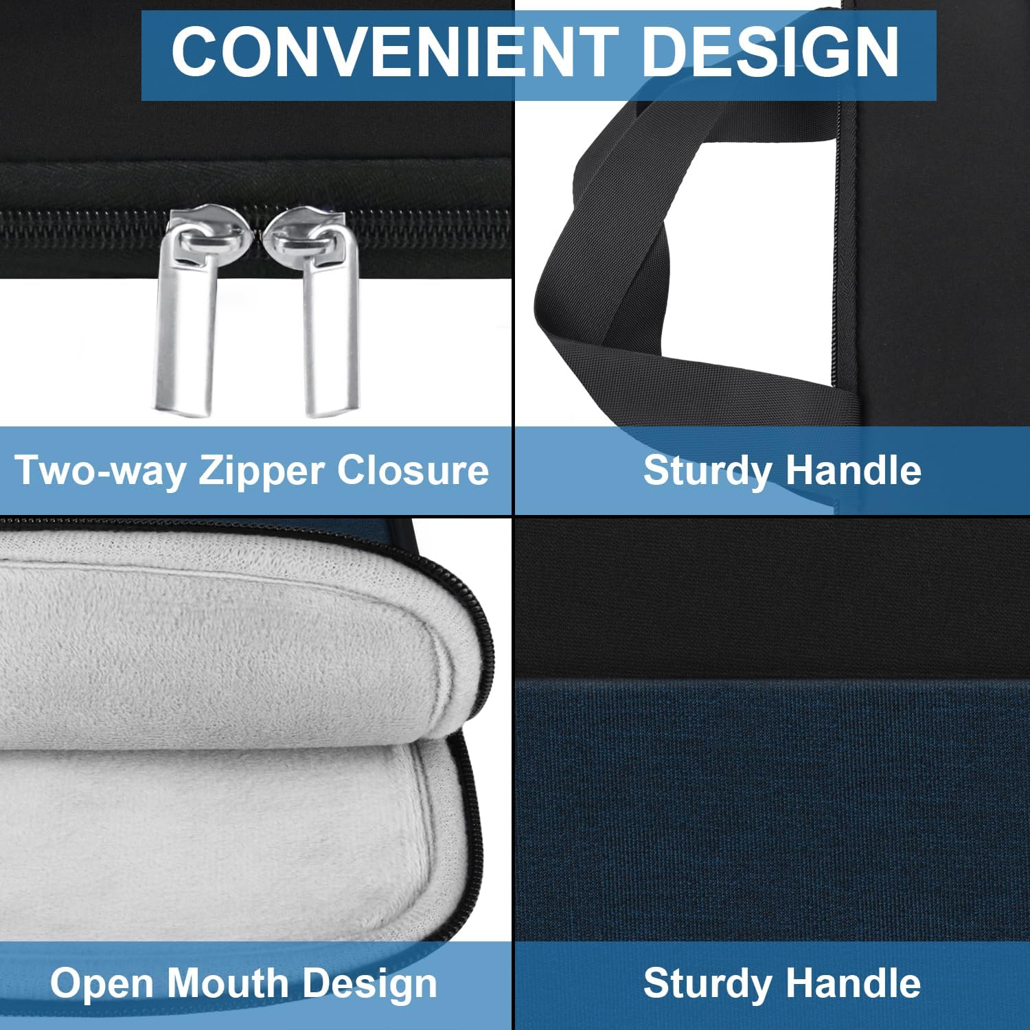 Laptop Sleeve, Travel 15.6 inch Laptop Case Handbag Shockproof Protective Computer Cover Carrying Bag Briefcase for 15" 15.6" HP Asus Acer Dell Lenovo Laptop Notebook Ultrabook, (Black/Deepblue) - Image 7