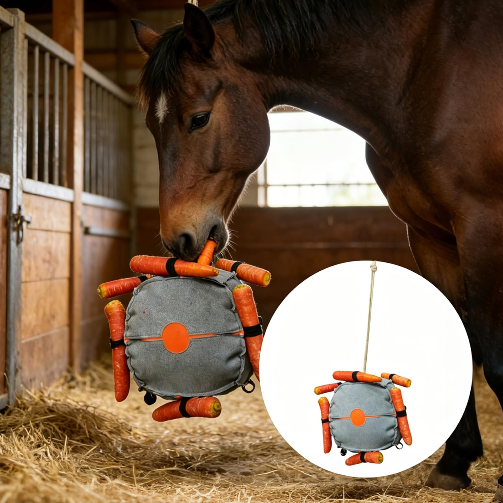 Giocattolo per cavalli, palla per carote, diametro 19 cm, da riempire con carote, giocattolo per cavalli per l'occupazione e alleviare lo stress, palla per cibo da appendere per stalla, salice (palla