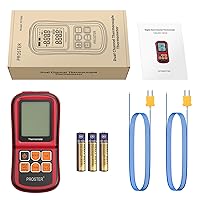 Vista 8 de Proster tester medidor de temperatura con retroiluminación LCD de dos canales con termómetro y termopar digital para clase K/J/T/E/R/S/N, con dos