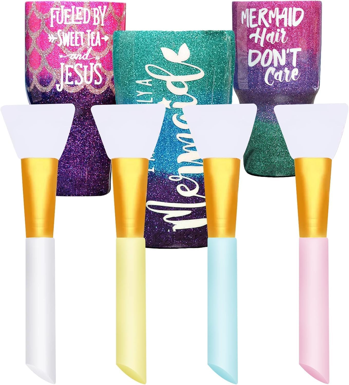 Silicon Epoxy Brushes Set for Making Epoxy Glitter Tumblers, Reusable Flexible Epoxy Application Sticks for Spreading an Even Coat of Epoxy Resin on Tumblers and Cups (Pack of 4)