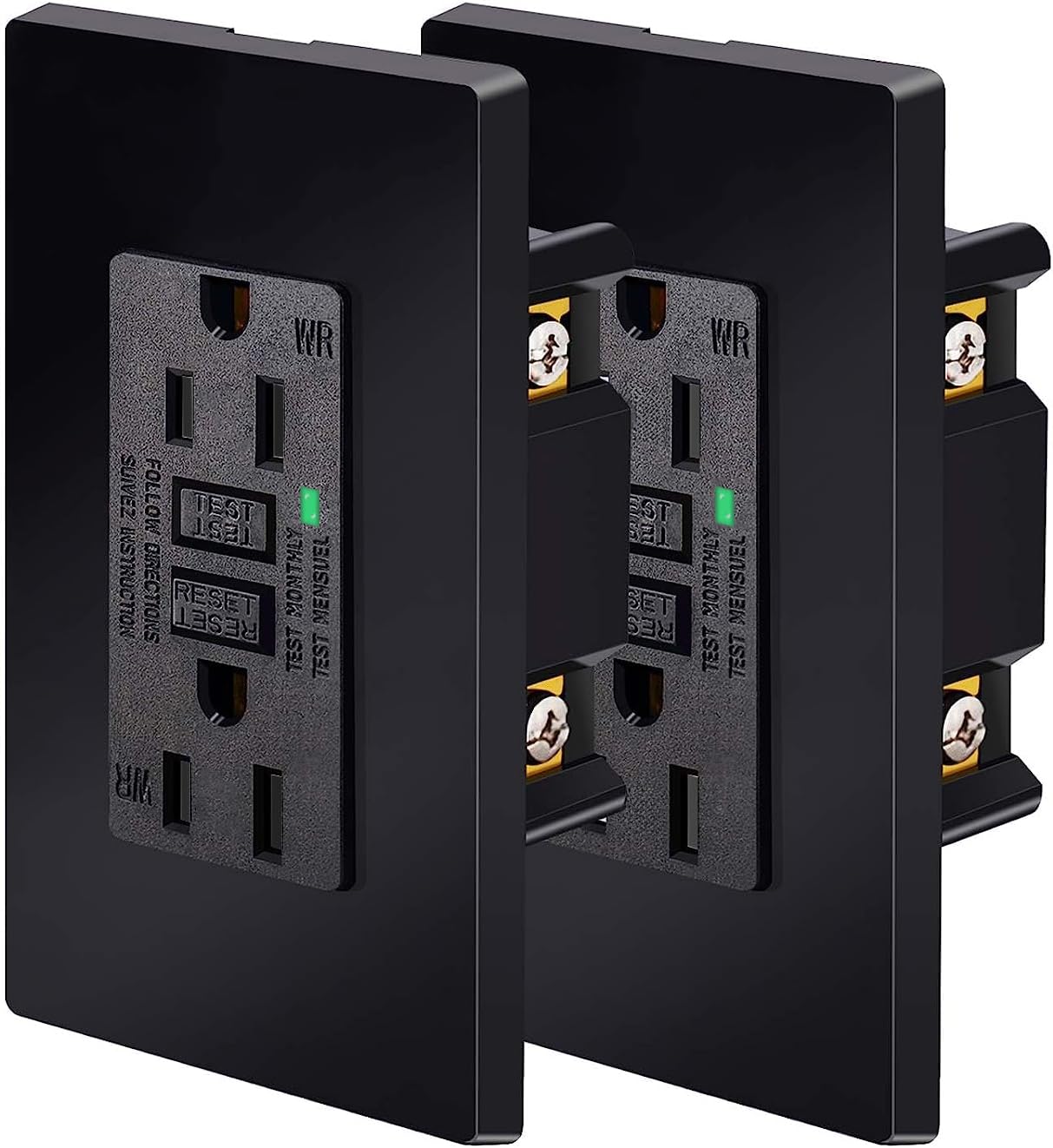 RV Designer S807, Dual Outlet GFCI with Cover Plate, Black