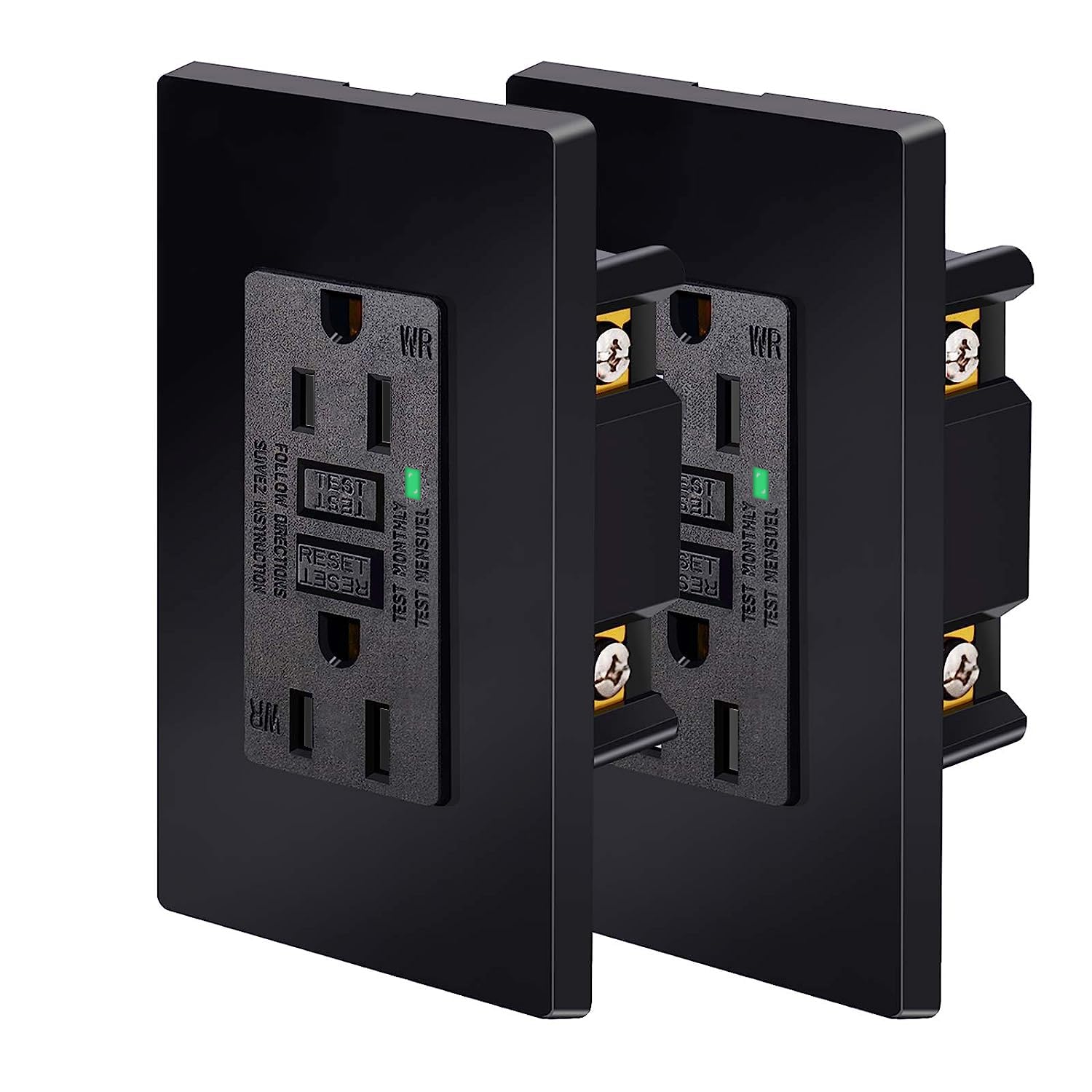 Nineleaf Black GFCI Outlet 15Amp 2PK,Black Outlets Receptacles,GFI