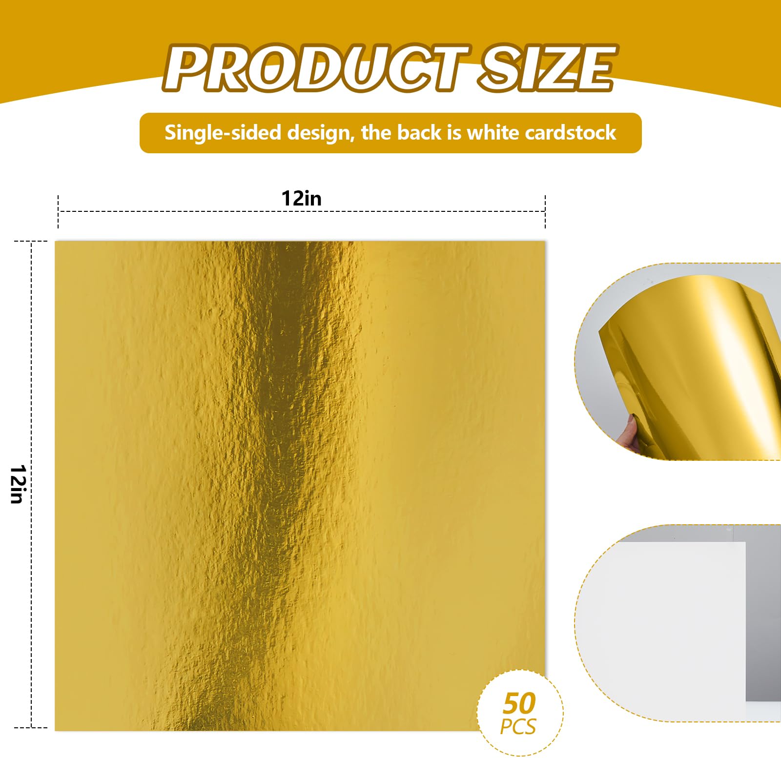 Tenceur 50 Sheets Gold Cardstock Shimmer Metallic Paper 12 x 12 Foil Sheets Square Printer Paper 250gsm Cardstock for Birthday Card Making DIY Projects Crafting Party Decorations