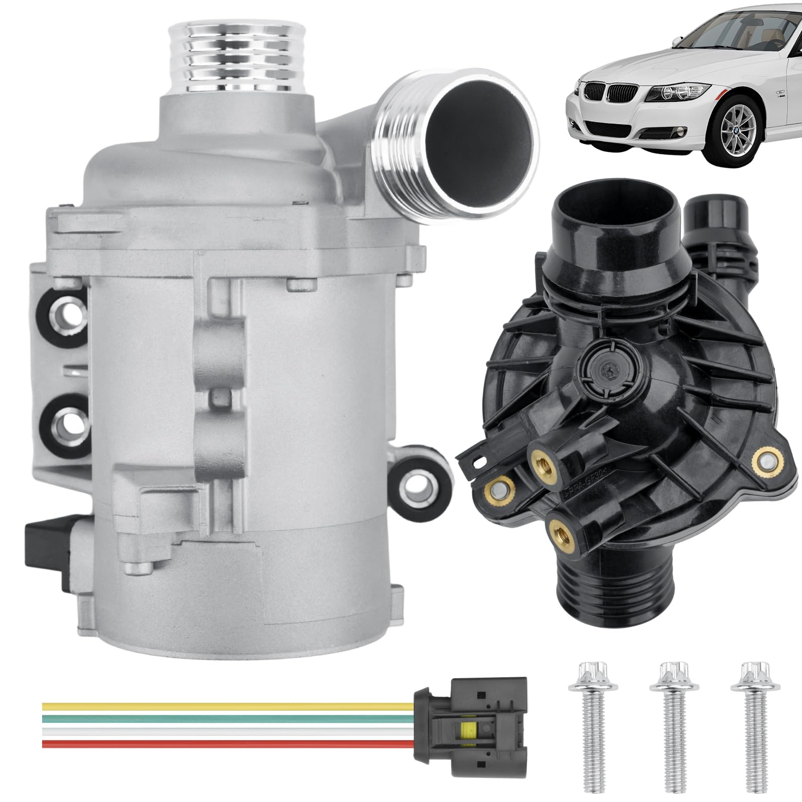 11517563183 11517521584 Electric Engine Water Pump W/Thermostat Compatible with BMW X3 Z4 X5 E90 328i 323i 128i 528i, OE# 11517586925 11517546994 11517586924