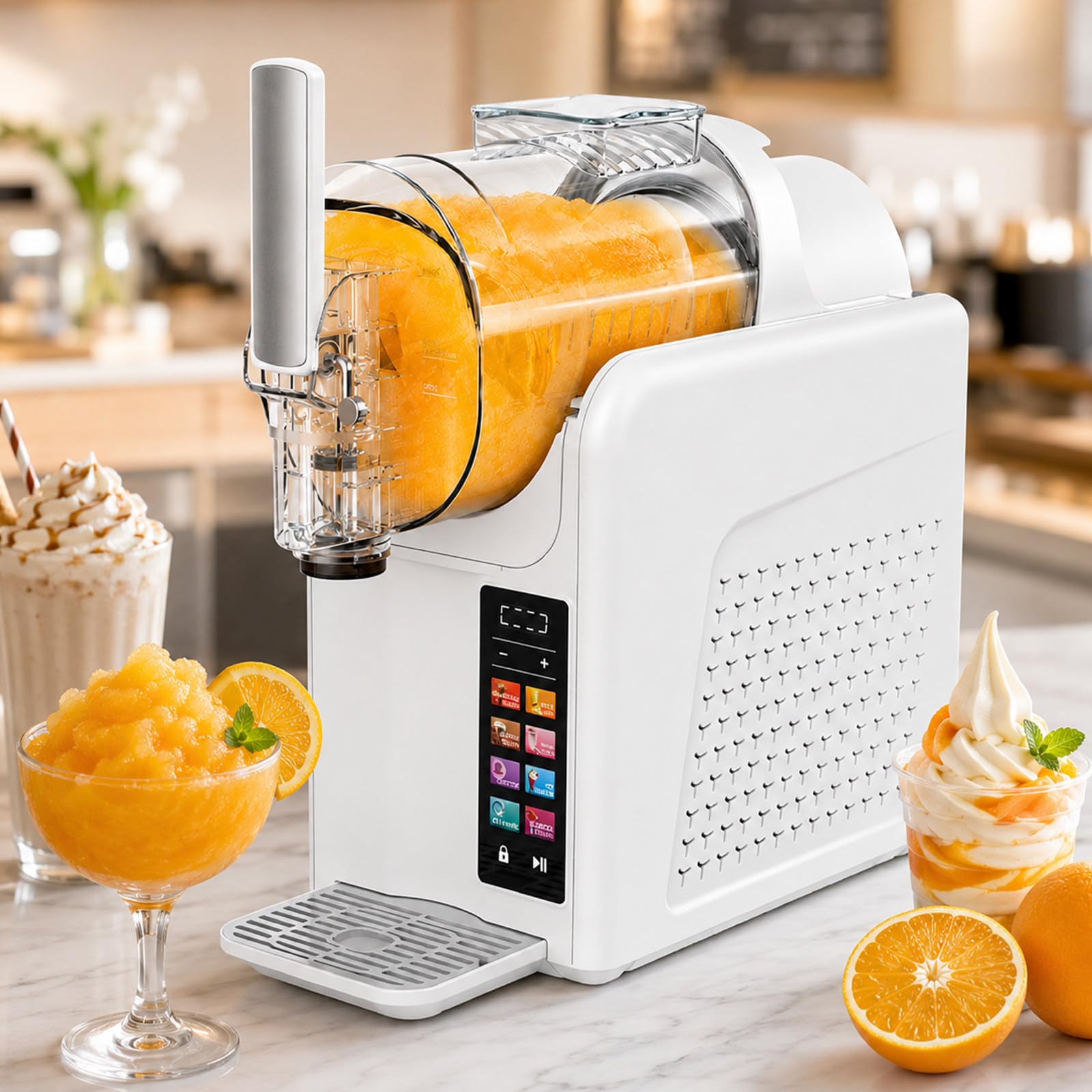 lilishangmao Countertop Iced Drink Maker – 7 Presets, One-Button 360° Rotary Cleaning, 185W 2L Soft Serve Ice Cream Machine, Make Milkshakes, Sorbets, Chilled Drinks, No Ice Needed White