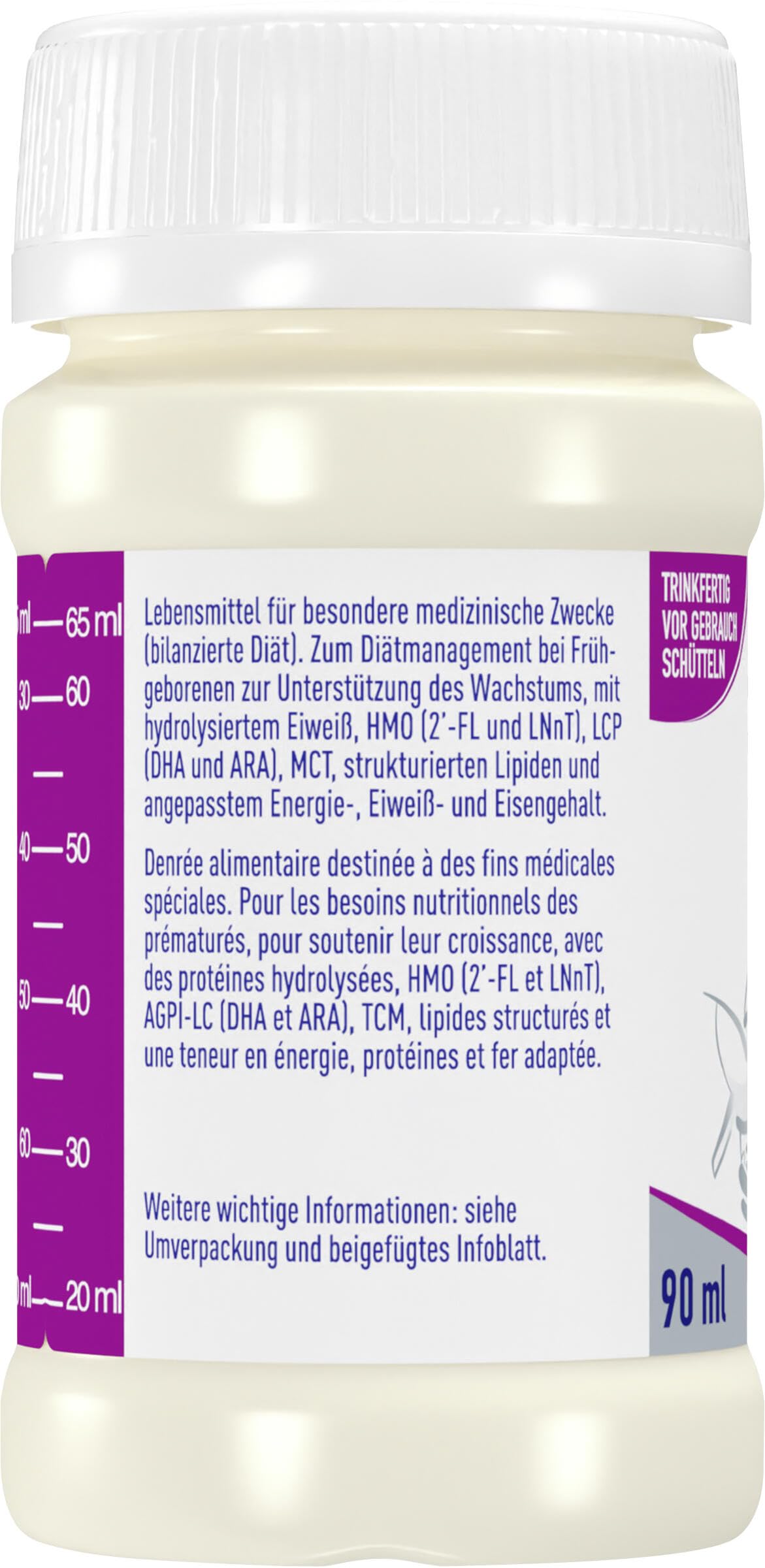 BEBA Frühgeborenennahrung Stufe 2, Spezialnahrung für Frühgeborene, trinkfertig, 32er Pack (32 x 90ml)