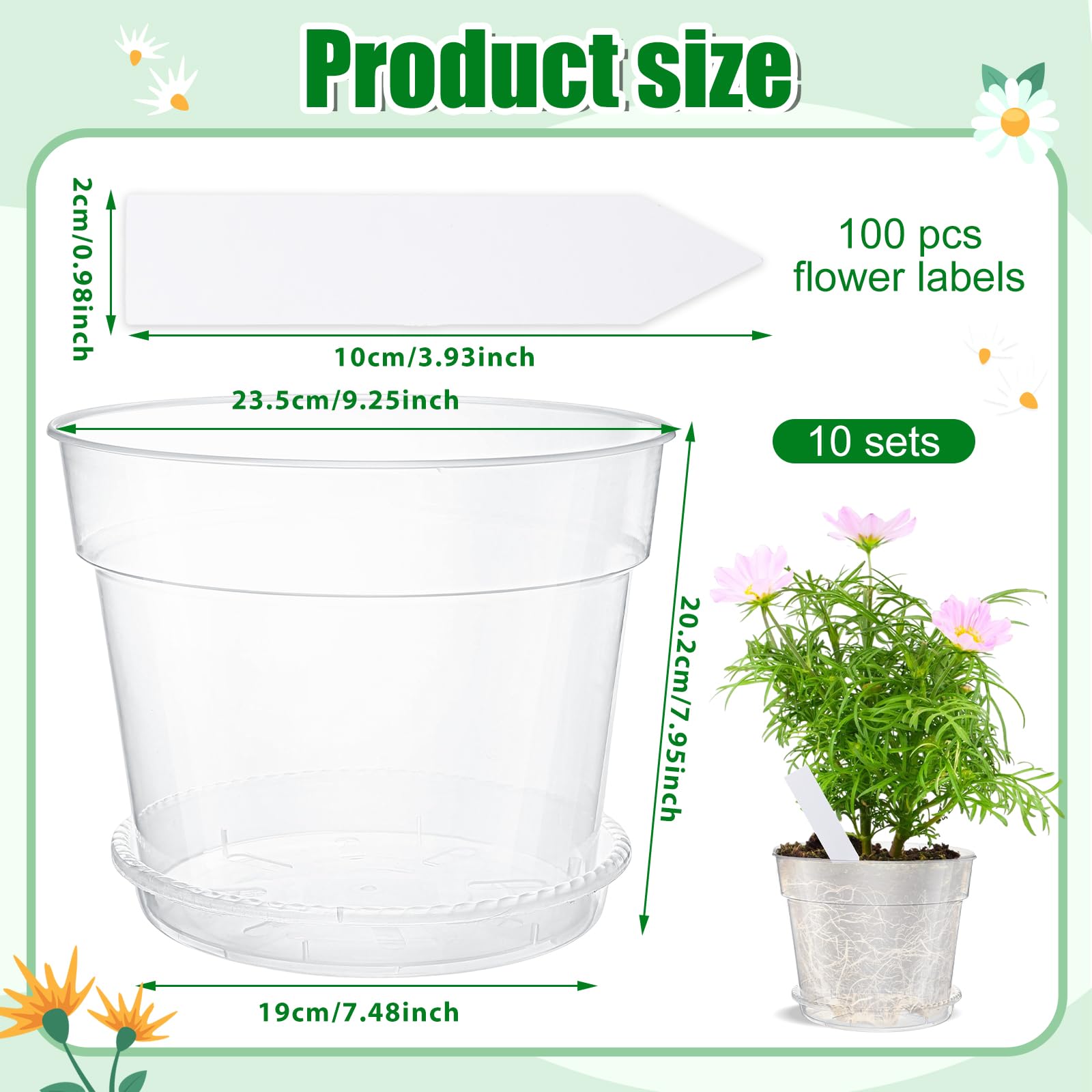Amazon.com: Hushee 10 Pcs 9 Inch Clear Nursery Pots Include