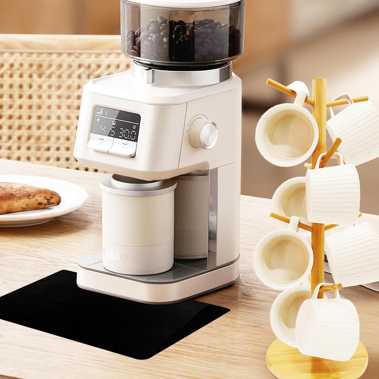 SNAIL GARDEN Coffee Mug Holder with Absorbent Drying Mat, 8-Hook Wood Coffee Cup Stand,Mug Tree Coffee Cup Holder for Kitchen Countertop, Cup Hanger Mug Racks for Bar & Office Organizer
