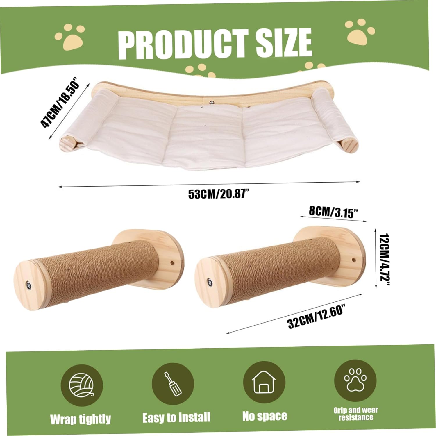 Cat Hammock with Cat Wall Steps 3Pcs/Set Scratch Resistant Wall Shelves Spacing Saving Exercising Resting Climbing Shelves for Home Steps Hammock Climbing