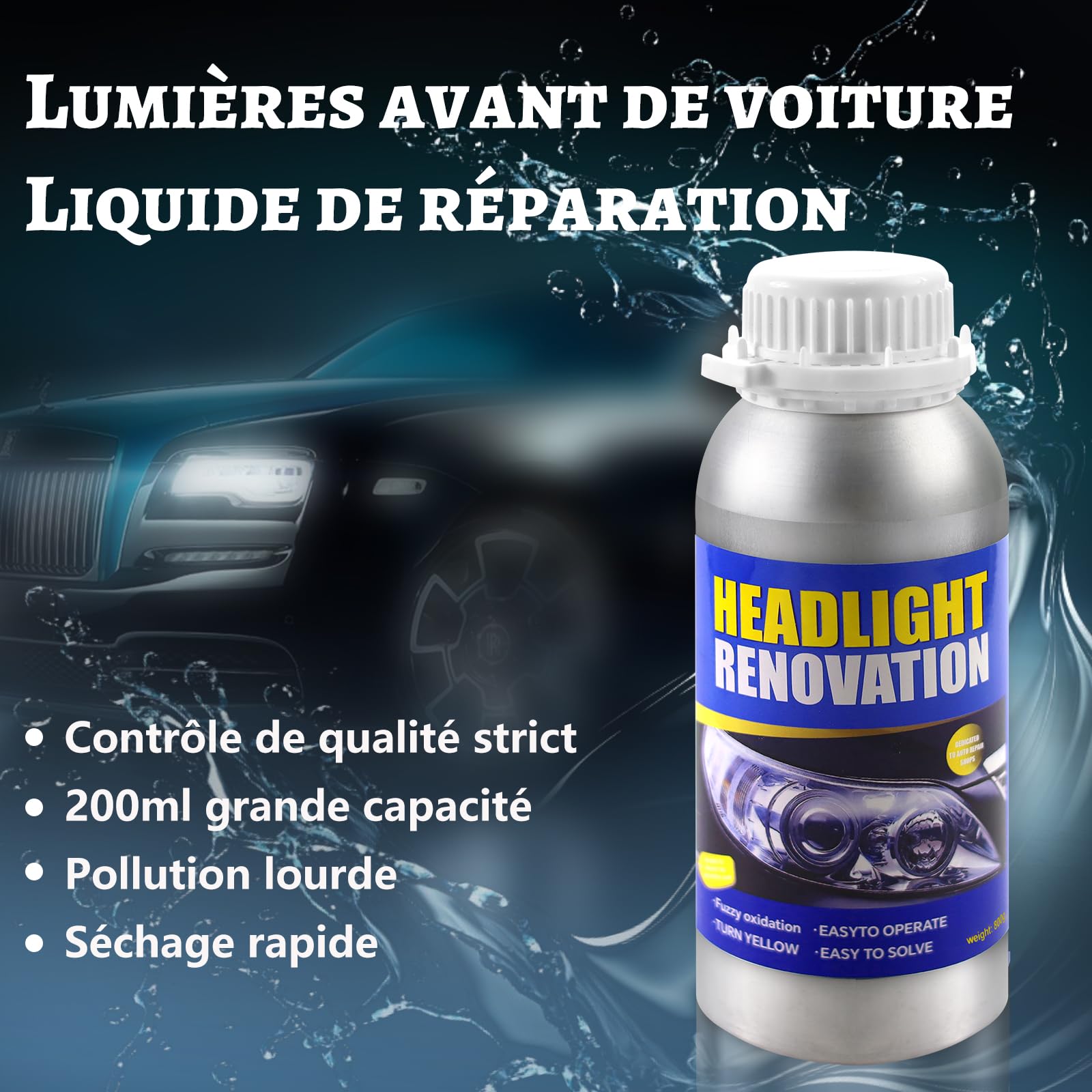 Reparación Faros, Pulir Faro,800g Pulido Faros Coche,Renovador Faros Coche,Kit Reparación Lente Faros Coche,Restauración Faros para Amarillear/Rayones/Grietas