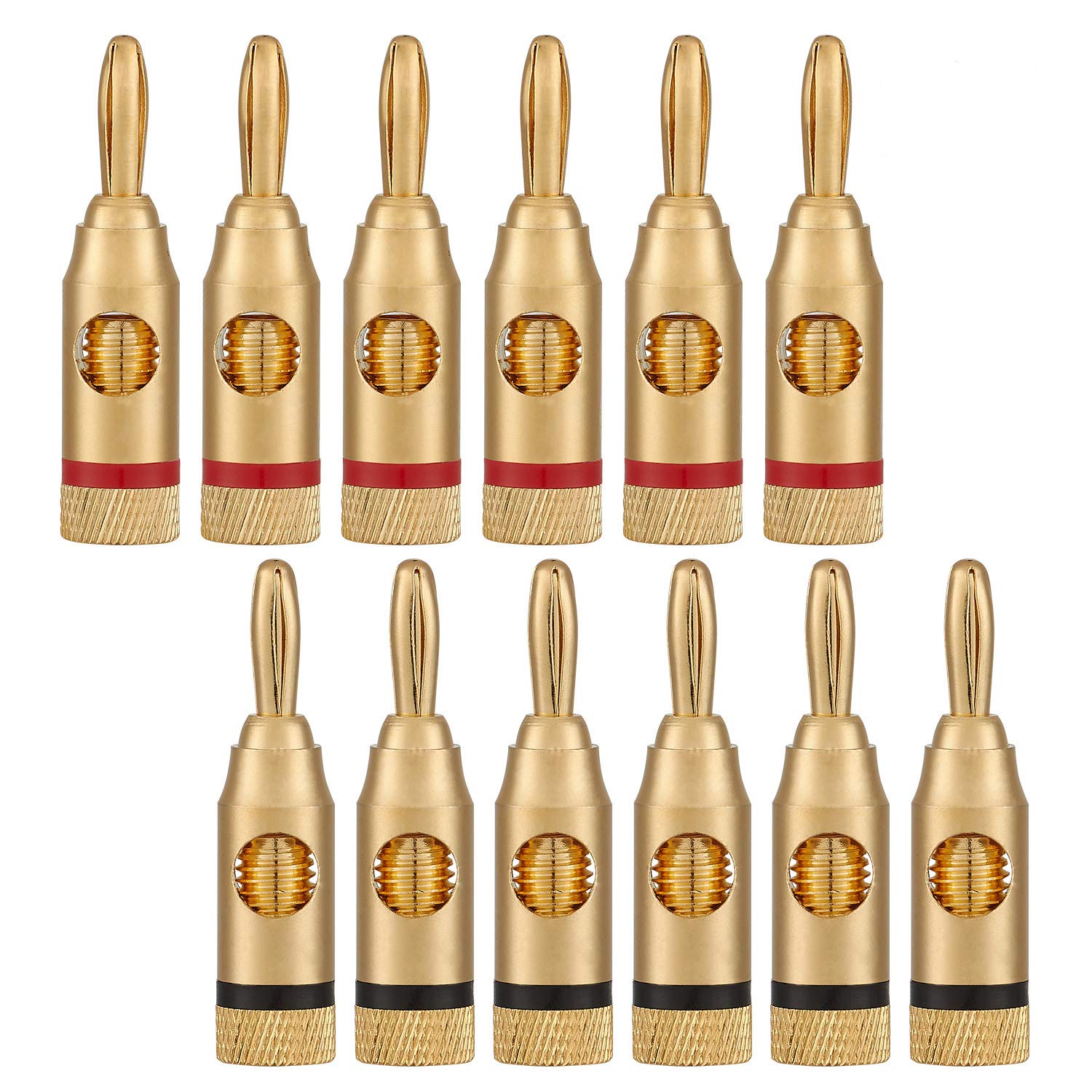 WGGE WG-3334 24k Gold Plated Banana Plugs or Connectors (Open Screw Type) (6 Pairs (12 Plugs))