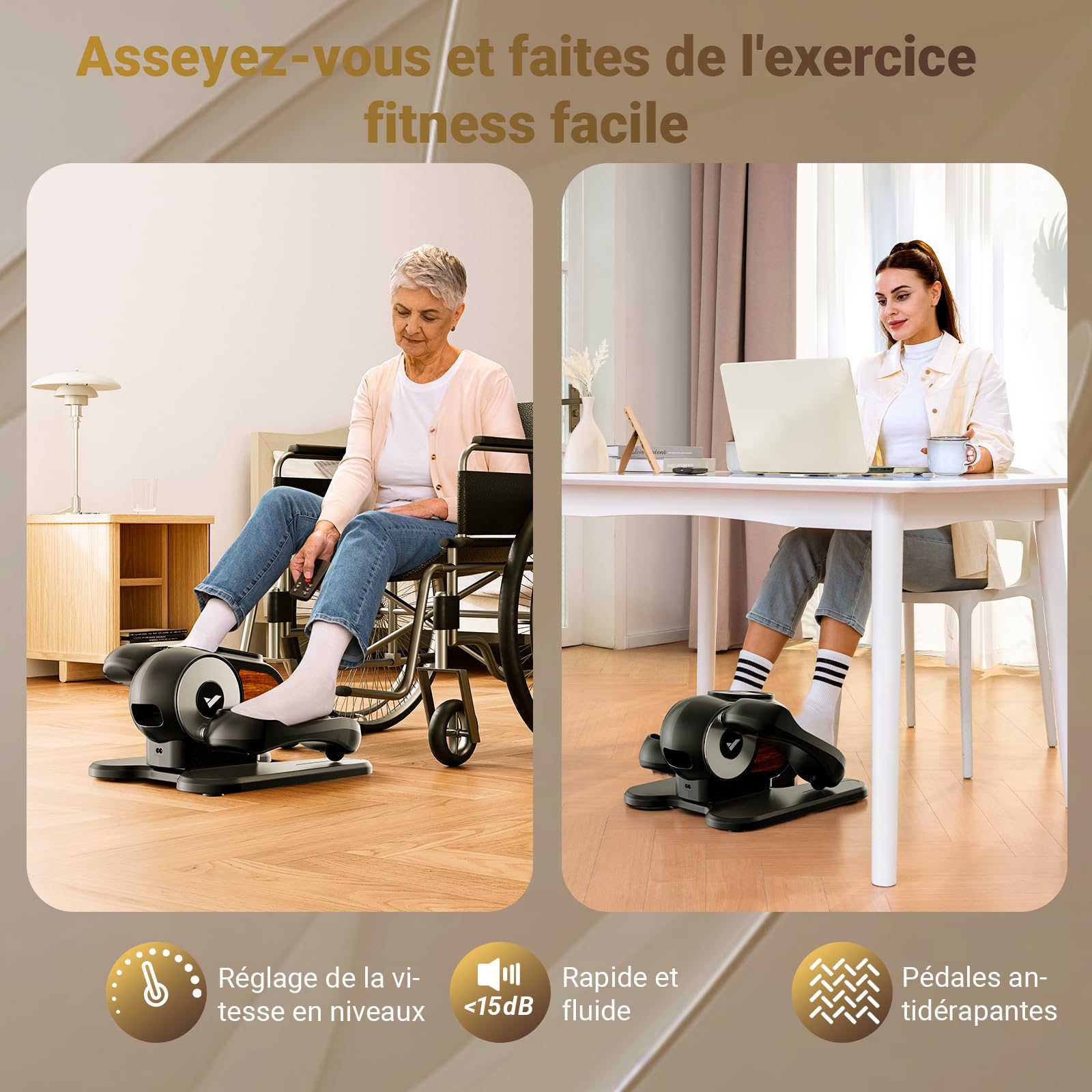 MERACH Elliptique de Bureau pour Maison, Mini Vélo Elliptique ÉLectrique Compact avec Télécommande, Écran, 12 Vitesses, Sangles pour Les Pieds, Silencieux et Portable, pour Seniors et Adultes