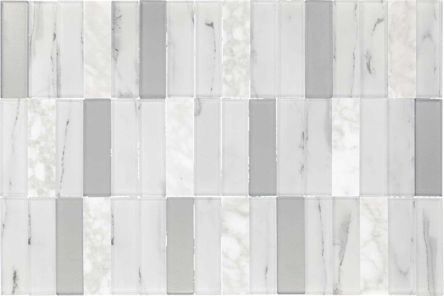 Daltile Perfit Mosaix 1" x 4" Natural Stone Straight Stack Mosaic in Polished White Carrara & Glass (7 PC per Carton) (10.57 SQFT per Carton)