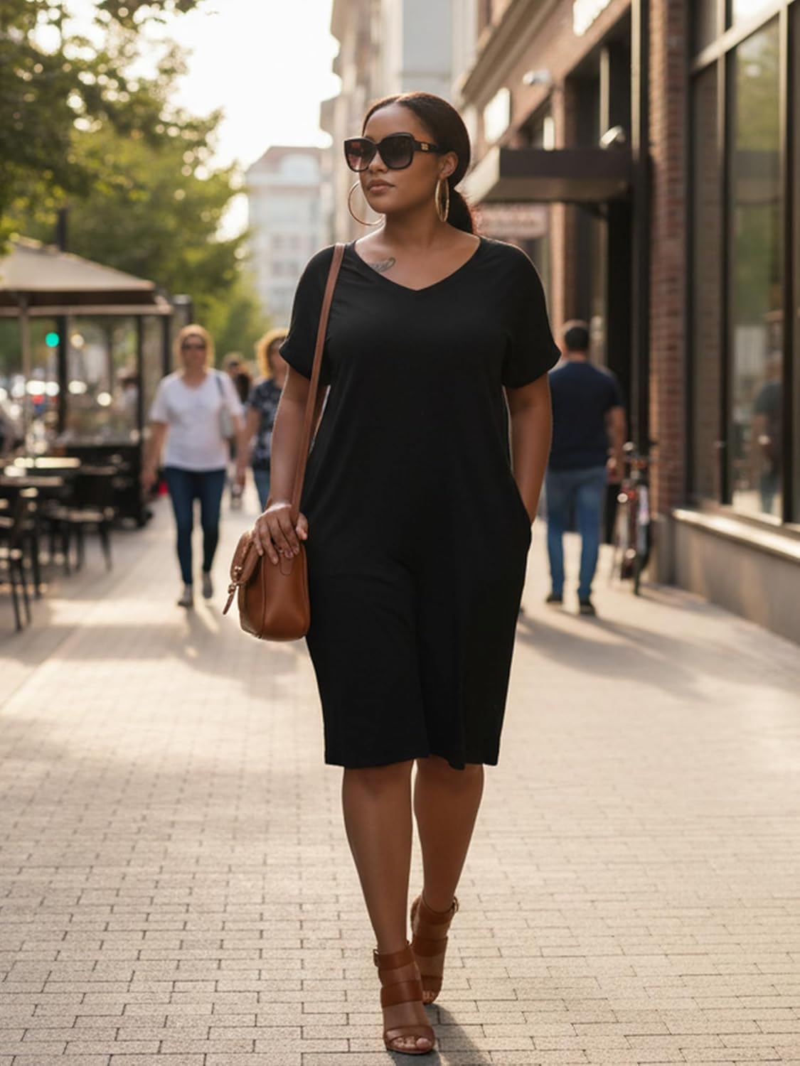 cailami Women's Summer V Neck Short Sleeve Midi Tshirt Dresses Casual Tunic Dress with Pockets - Image 5