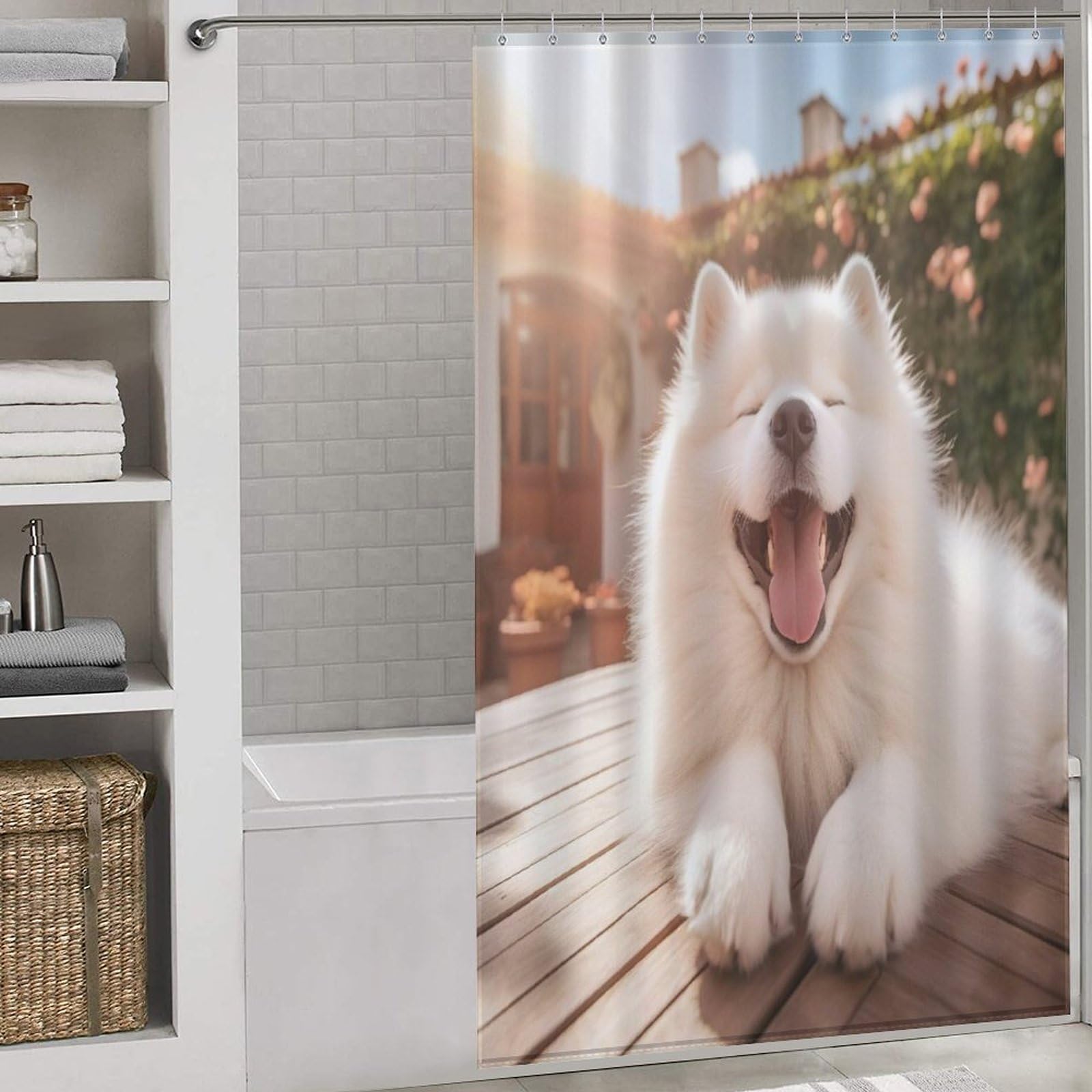 Rideau de douche chien en polyester imperméable 140x183cm