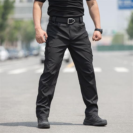Men’s Tactical Pants Lightweight Casual Work Outdoor Hiking Pants Stretch Ripstop Lightweight Waterproof Multi Pockets Pants