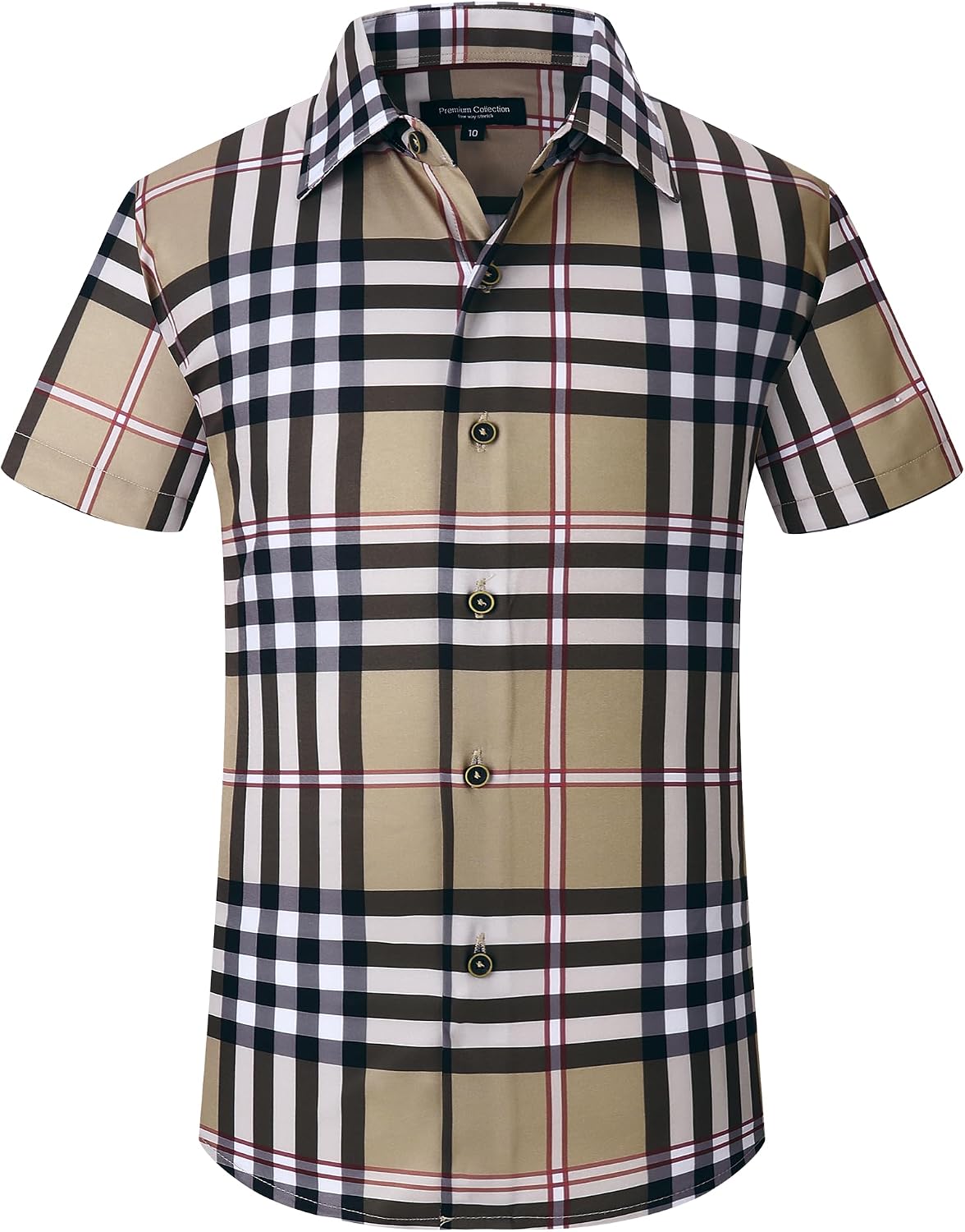 Alex Vando Boys Button Down Shirt Short Sleeve Plaid Stretch Dress Shirt | Wrinkle Free for School Uniforms, 4-Way Stretch Comfort, Great for Family Photos & Weekend Wear
