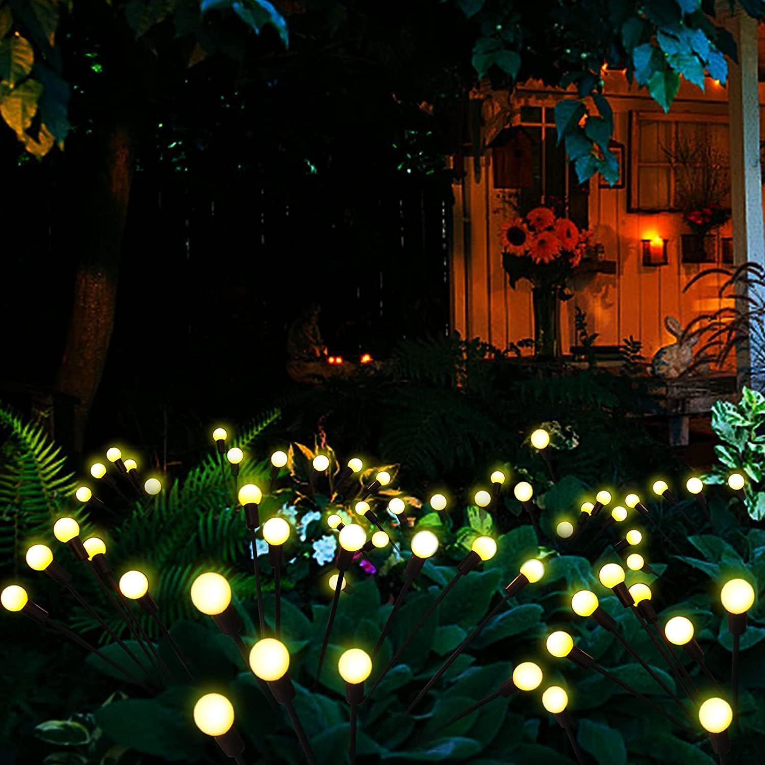 YJFWAL Firefly Solar-gartenlichter Außen 6 Stück Glühwürmchen Lichter Wasserdicht Swinging Garten Lichter für Pathway Weihnachten Yard Patio-Landschaft Dekoratives, 8LED Jede (Warm-Weiß, 6 Stück)
