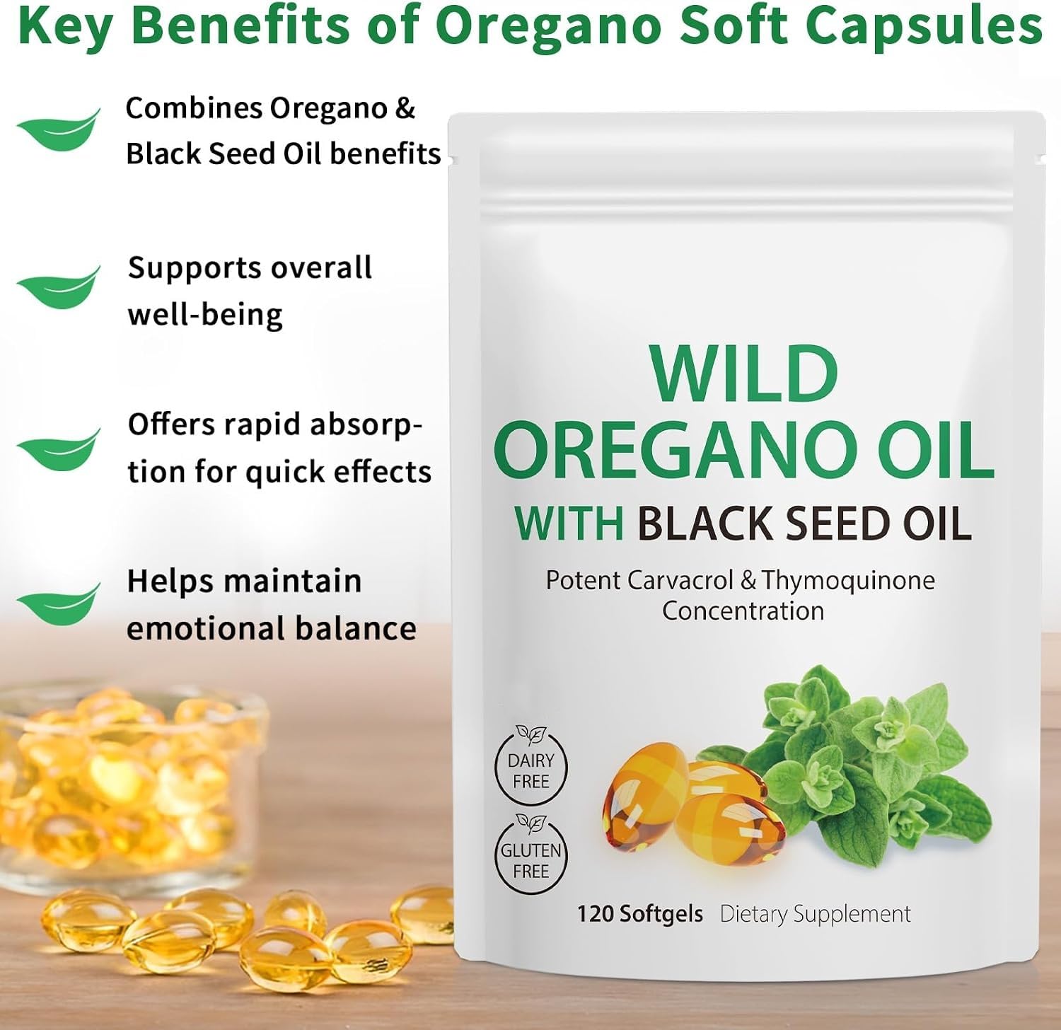 Oil of Oregano Softgels Per Serving 240 Count | 2 in 1 Formulated with Black Seed Oil, Natural Antioxidants 4X Strength Carvacrol & Thymoquinone | Plant Based, Immune Support — Amazon image 4