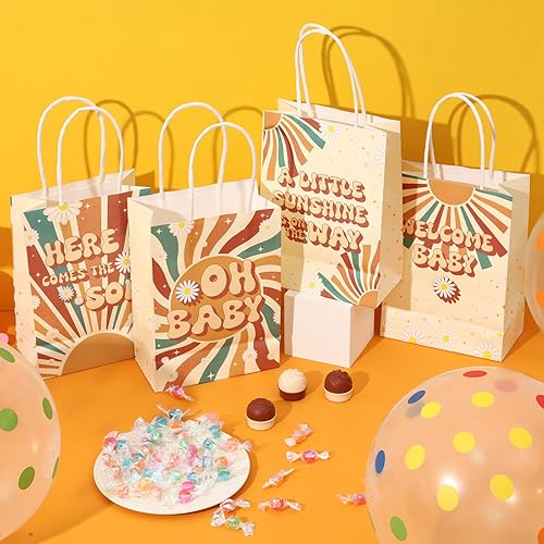 Miniatura 7 de Fulmoon 16 bolsas de regalo de «Here Comes The Son» para decoración de baby shower, bolsas de dulces retro boho para baby shower, revelación de