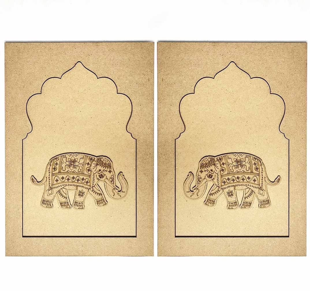 Adikala Mdf Jharokha With Elephant Engraved Design Both Side Face Cutout & Square Shaped Base For DIY Craft-image-10