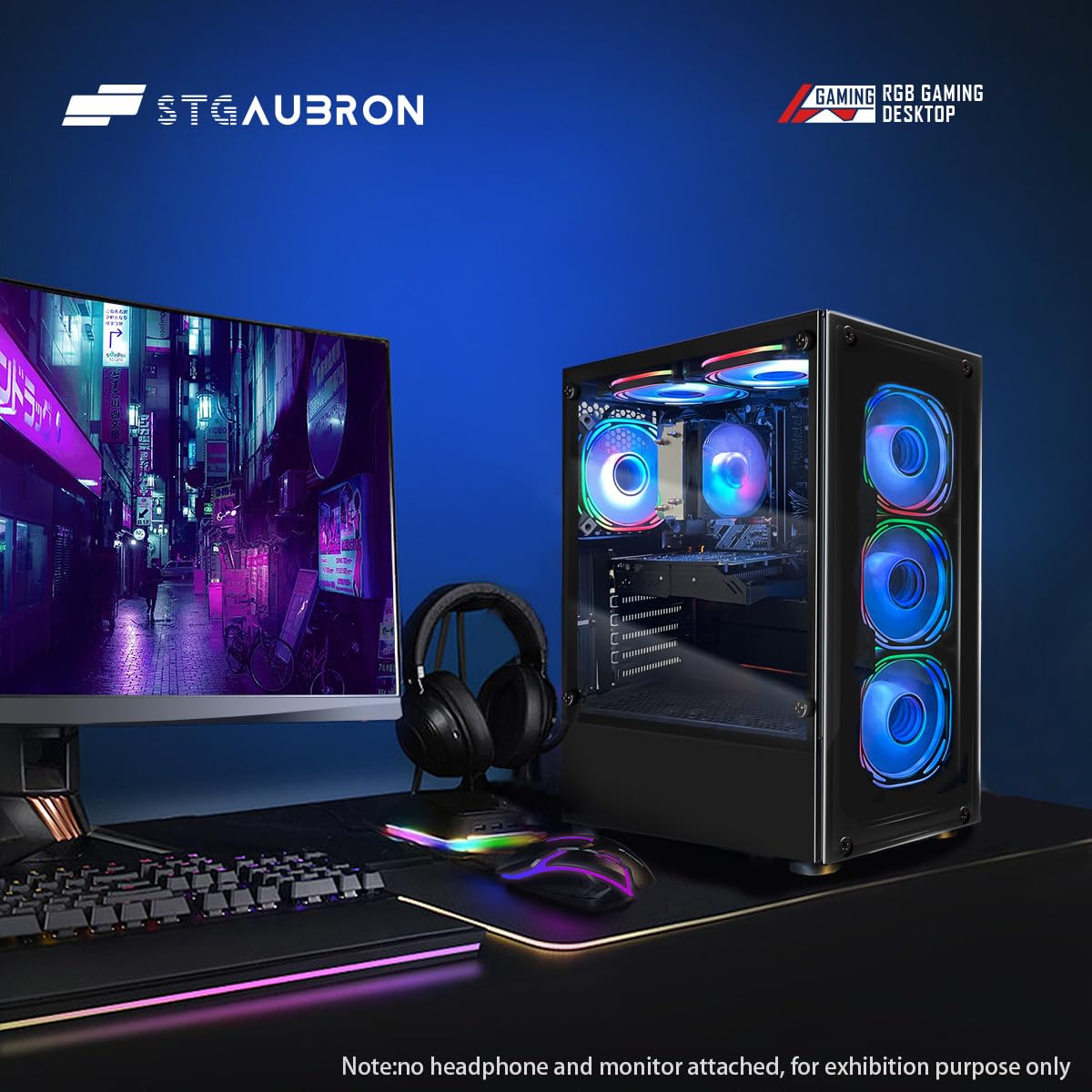 STGAubron Gaming PC Computer Desktop, AMD Ryzen 5 5500 up to 4.2GHz, GeForce RTX 3050 6G, 32G DDR4, 1T SSD, WiFi 6 5G & BT 5.2, RGB Fan x6, Windows 11 Home
