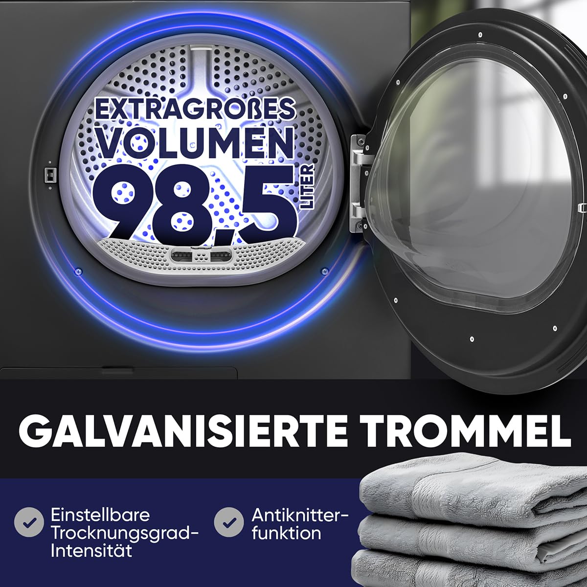 Bomann® Wärmepumpentrockner 8kg | kein Wasseranschluss nötig | Trockner m. Antiknitterfunktion | Wäschetrockner 15 Programme | Kondenstrockner | umweltfreundliches Kühlmittel R290 | WPT 7154 titan
