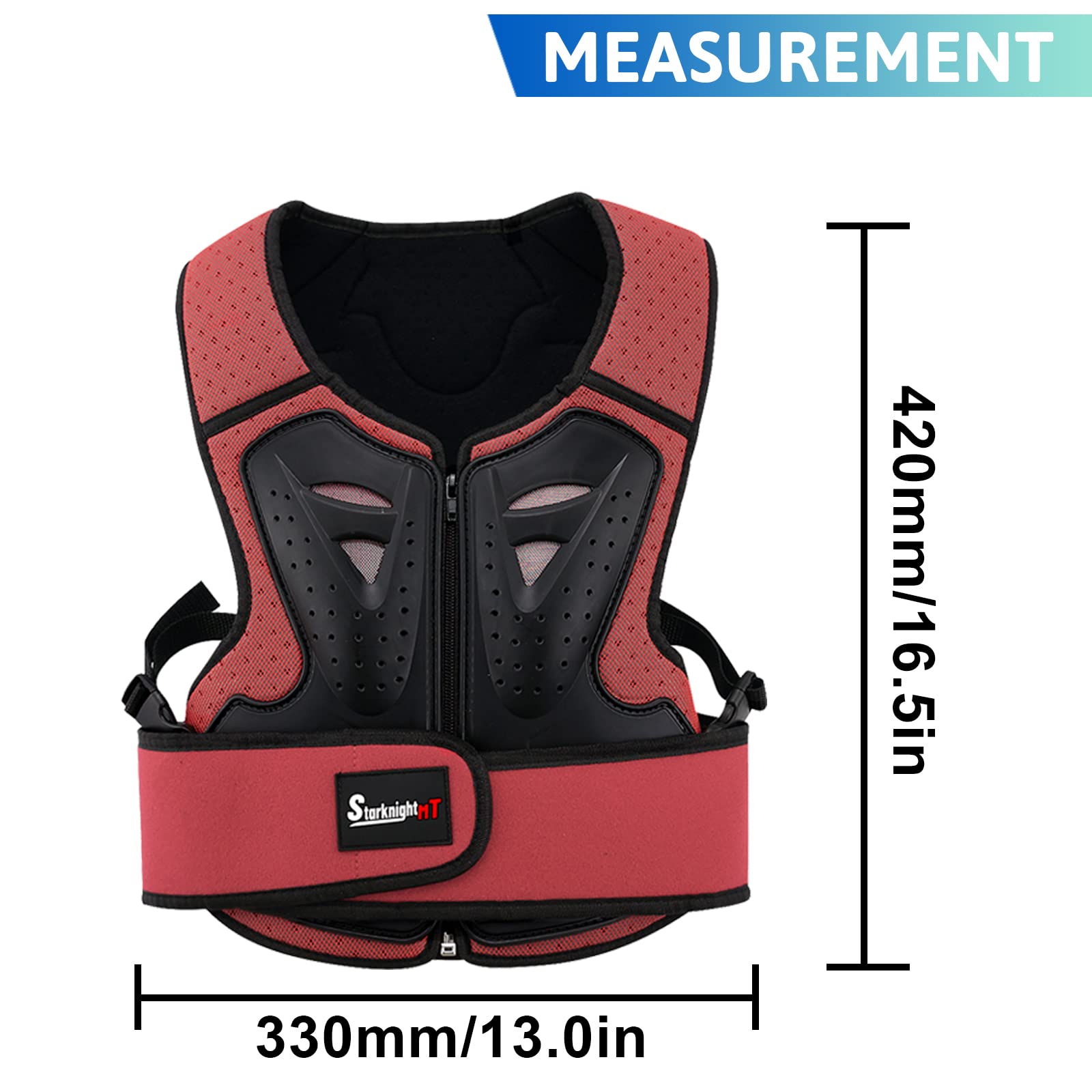 StarknightMT Protezione toracica per moto da bambino, per motocross, ciclismo, skateboard, sci, pattinaggio, fuoristrada (rosso)