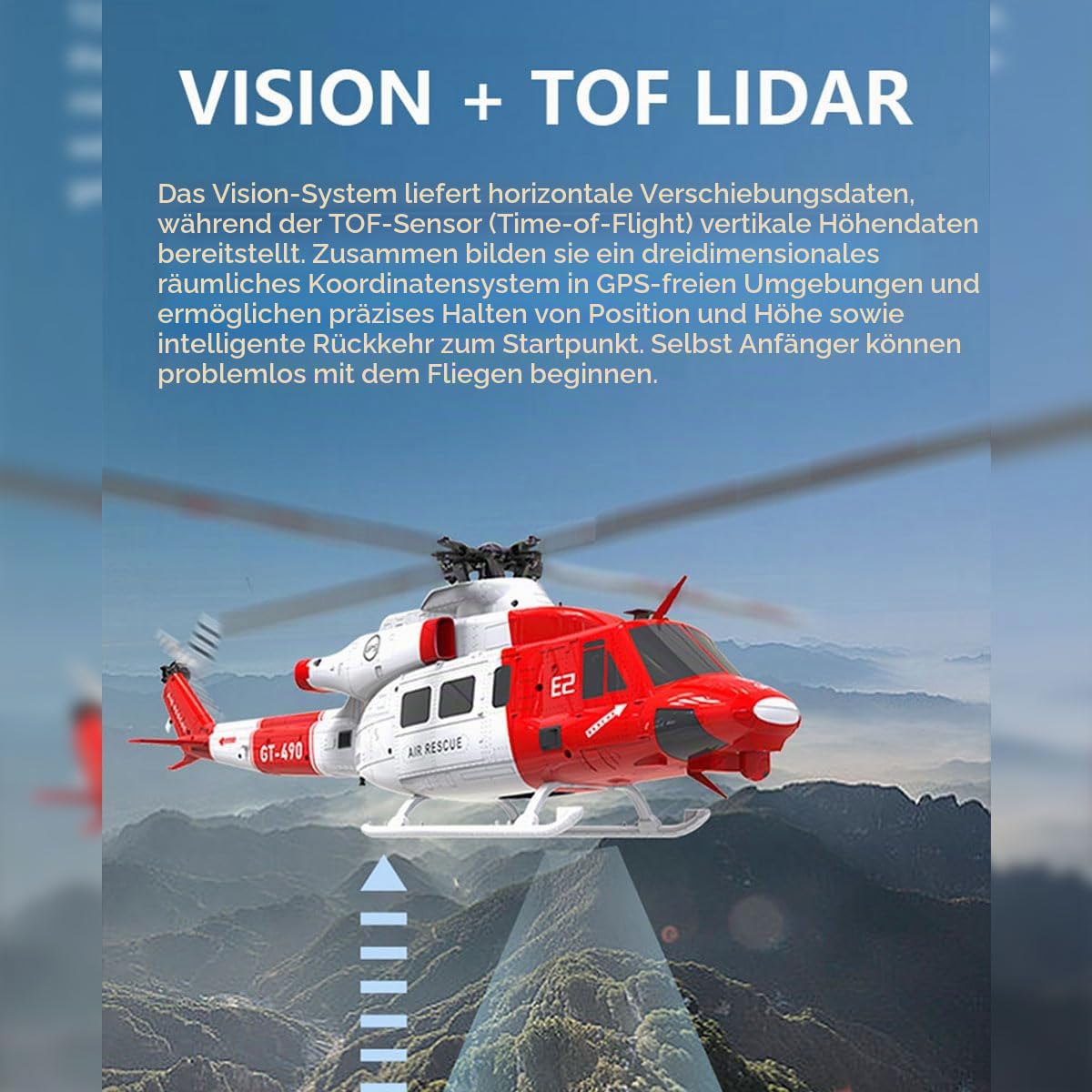 Goosky E2 UH-1Y RC Hubschrauber, 1/35 2.4G 6CH Dual Brushless Direktantrieb RC Hubschrauber mit GPS, Automatischer Stabilisierung und EIN-Knopf-Rückkehrfunktion (RTF/1 Batterie)