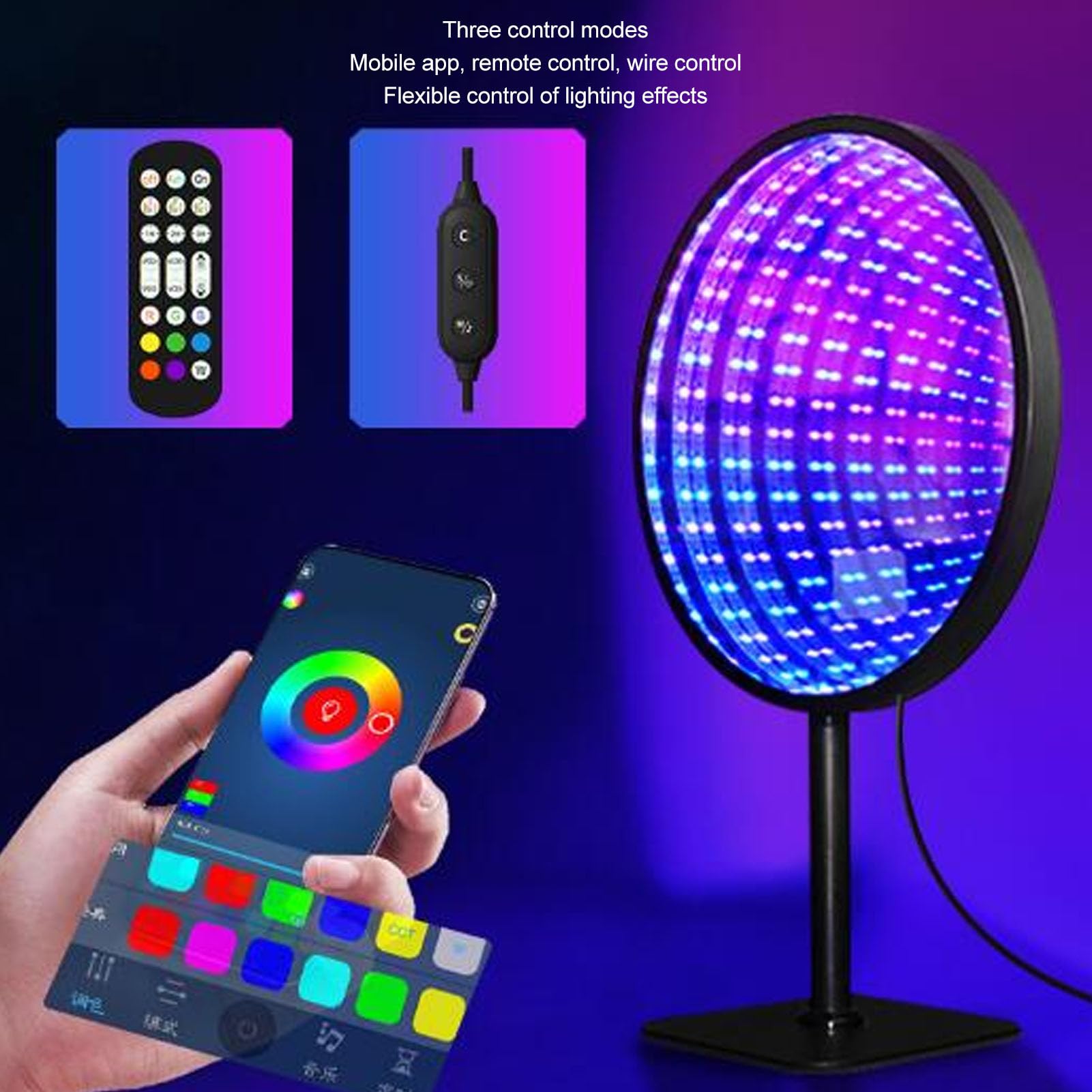 Topiky Spiegel Tunnellicht, USB LED Nachtlicht, 3D Spiegellicht, APP Fernbedienung, RGB, Unendliche Schreibtischlampe, Schreibtisch Tischlampe für Gaming Zimmer, Wohnheim,