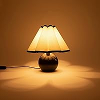 Vista 6 de Brightech Blair 10" Table Lamp - Small Modern Black Lamp with Round Natural Marble Base, Art-Deco Pleated Shade for Bedroom, Nightstand, Side Table