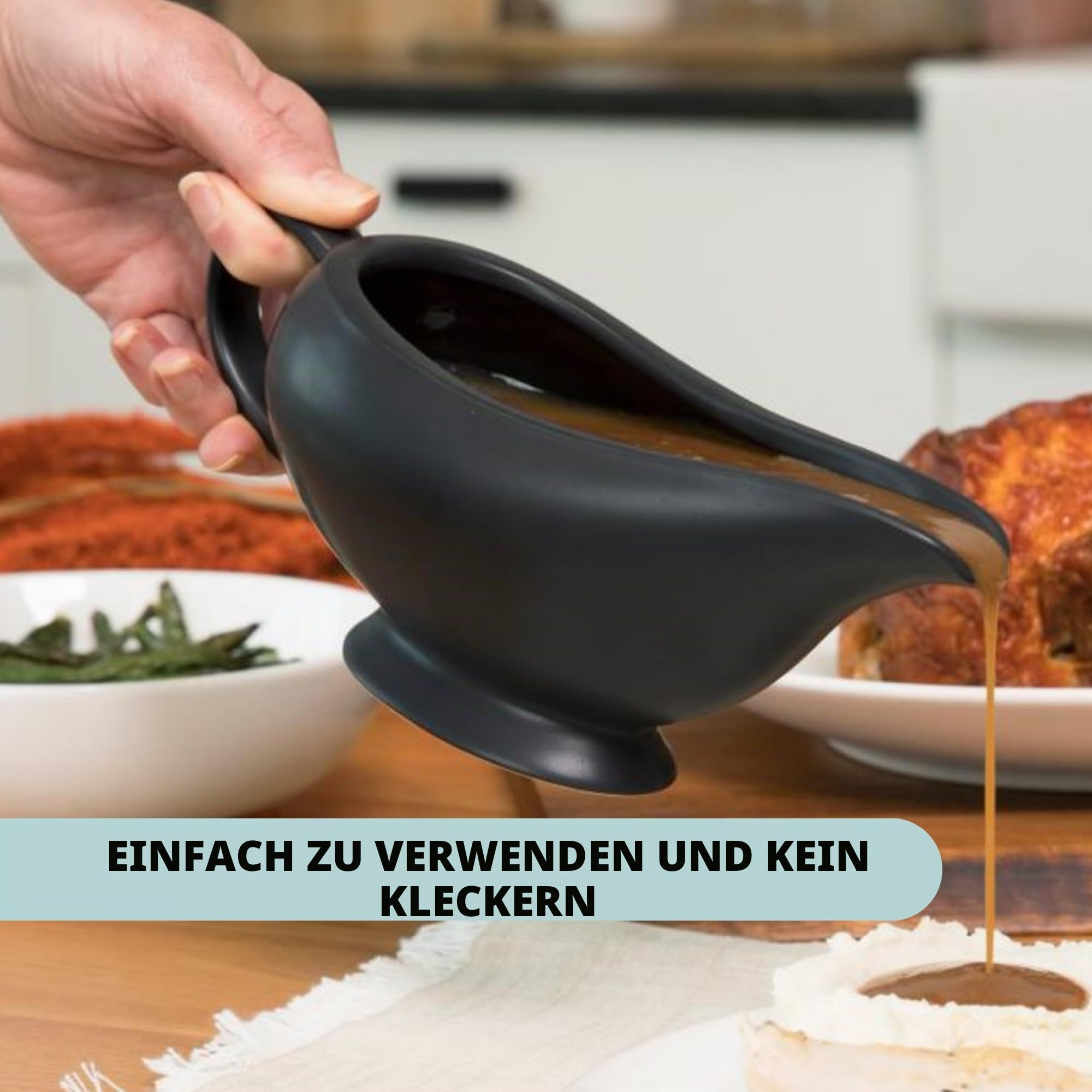 Elegante Keramiksauce zum Ausgießen von Saucen und Saucen, isolierter Griff, Keramiksauce (schwarz)