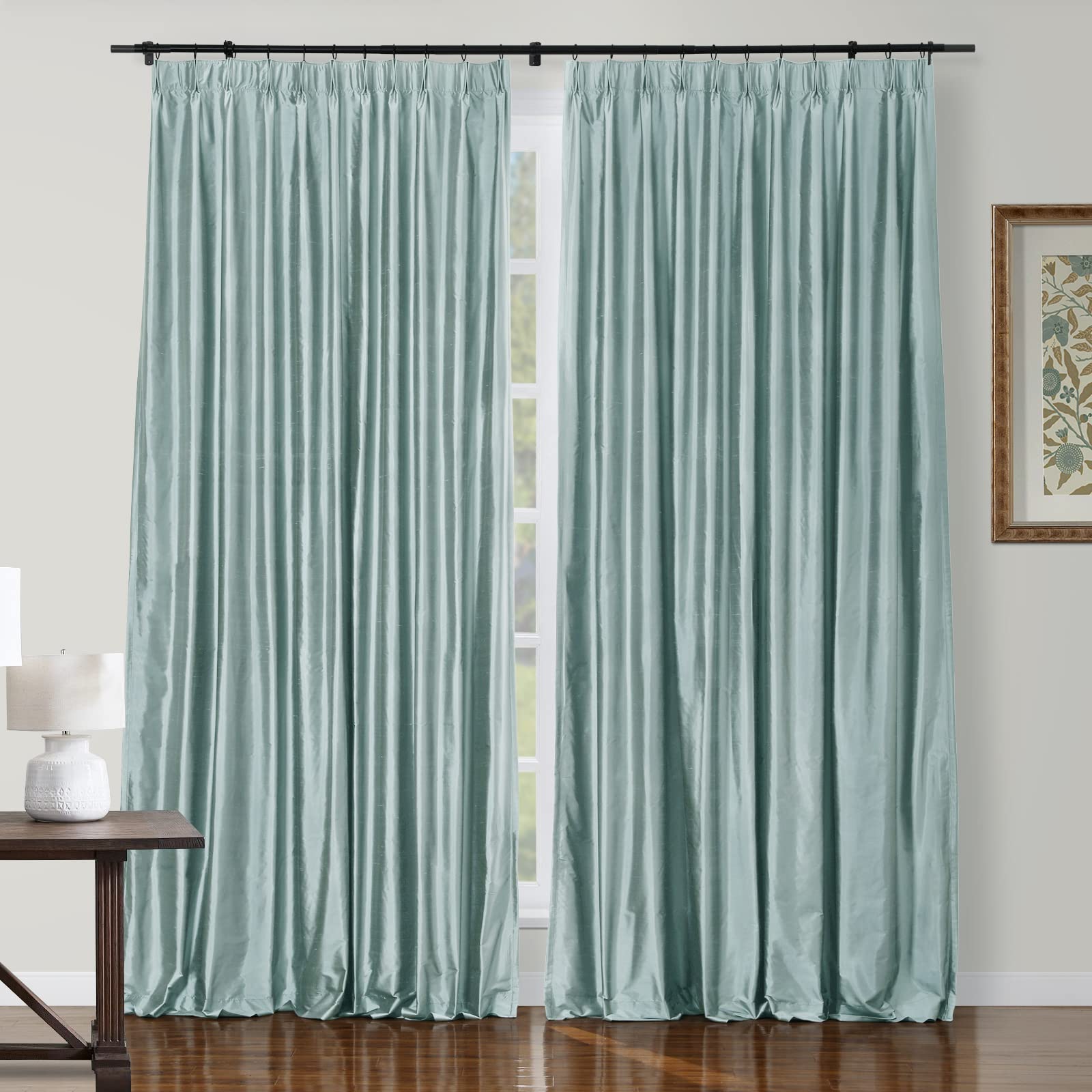Amazon.com: TWOPAGES Aqua Dupioni Silk Curtain Pinch Pleated Drape