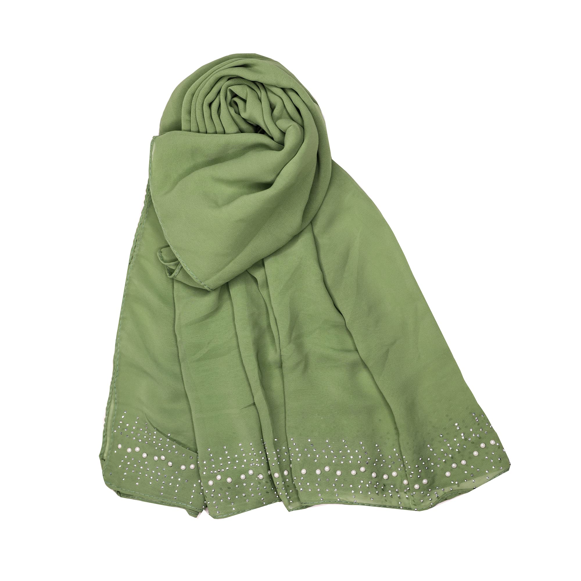 Women's Head Scarf Plain Shiffon with Stone Work Headwear Ladies Shawl Wrap Hijab Full Cover Turban (Color: Pistachio Green, Size : 70 * 180cm)