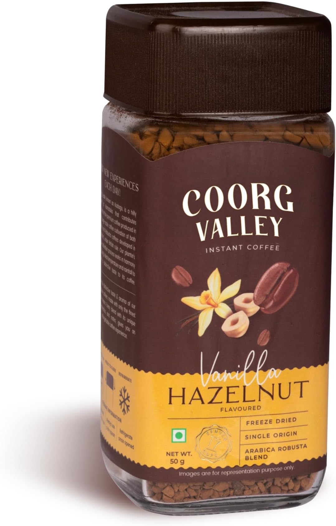 - Vanilla Hazelnut Instant Coffee 50g | Flavoured Coffee | Premium Blend of Robusta & Arabica | Freeze Dried | Make Café Style Hot & Cold Coffee at Home