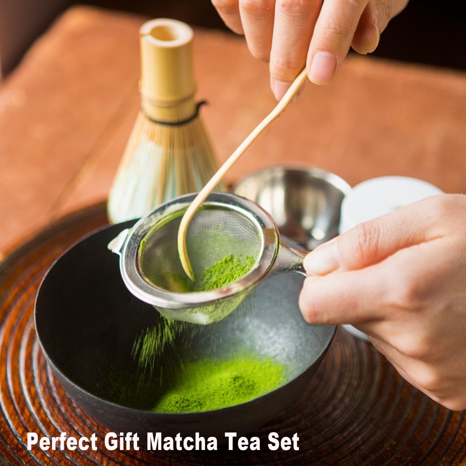 MA-01 Accesorio de Ceremonia de Matcha Japonés, Batidor, Chasen, Batidor Chasen de Bambú Tradicional de 100 Varillas té Matcha, para té Verde y Bebidas en Polvo, Juego de 3 Piezas