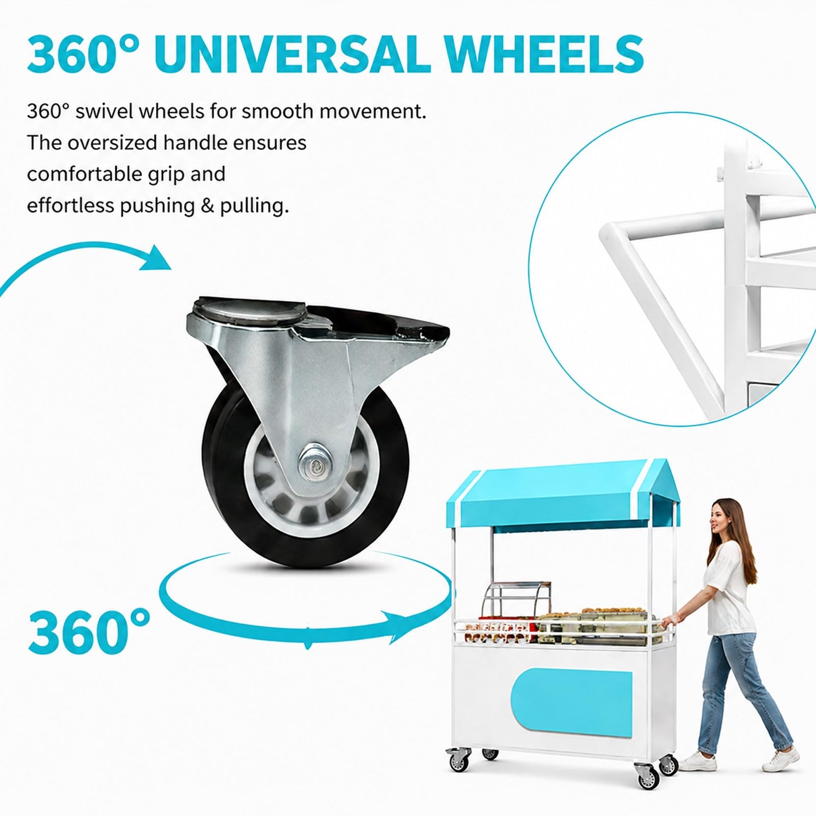 Carro de Venta Ambulante con Toldo Y Rueda, Puesto de Comida Portátil, para Exhibición y Ventas en Eventos(Red,120cm/47in)