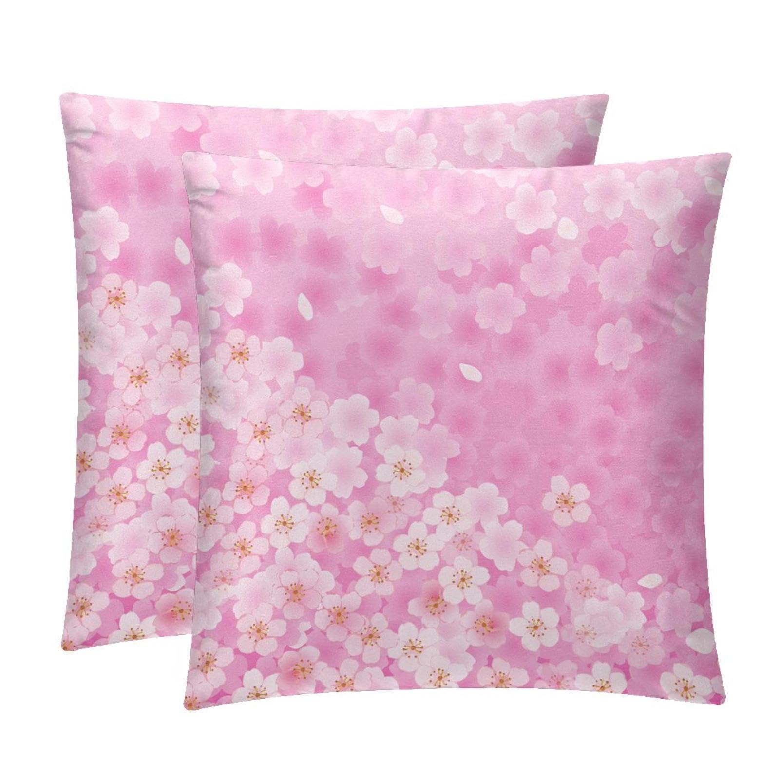 TDGKPZ Pink Flower Throw Pillow Cases 2 Pack Pillowcases Zipper Cushion Covers For Bedroom Living Room 45x45cm