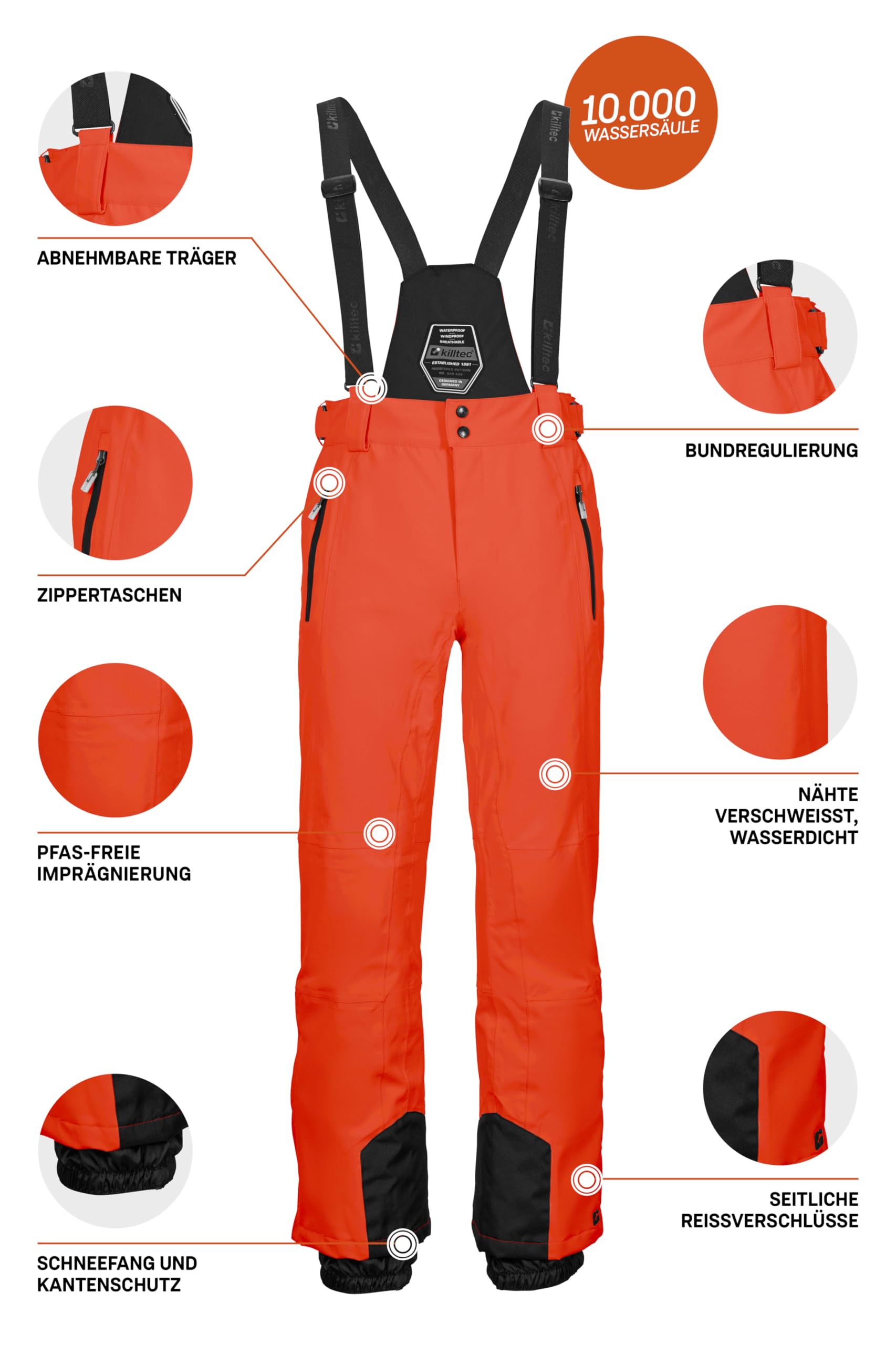 Killtec - Ksw 100 Enosh Mn Ski Pnts, Pantaloni da Sci/Funzionali con Bretelle Staccabili, paraspigoli e Protezione antineve Uomo