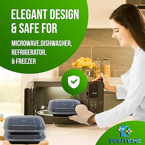 Miniatura 3 de Paquete de 50 unidades de un solo compartimento para preparación de comidas, recipiente de 12 onzas con tapa hermética, apto para congelador,