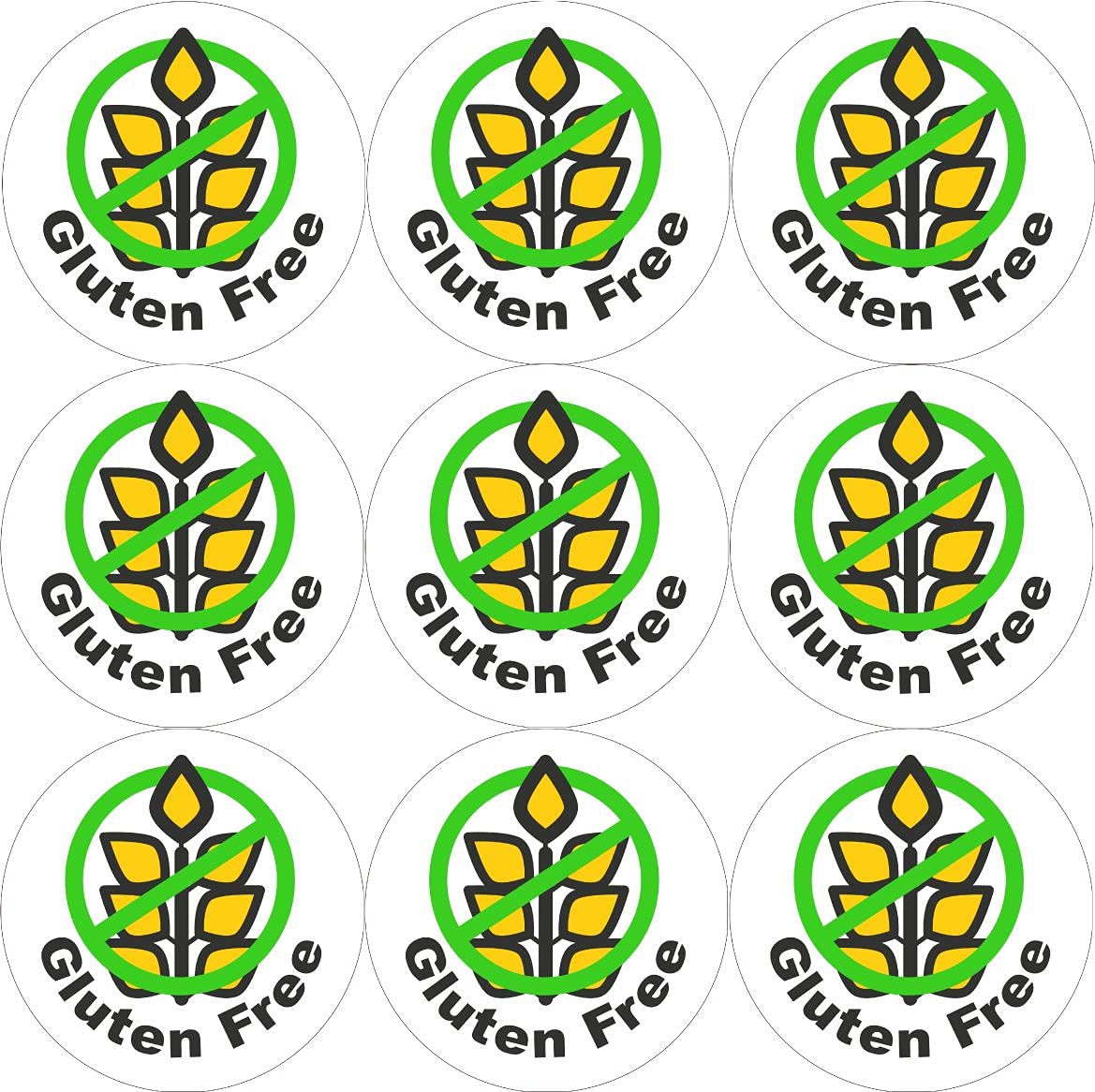144 Gluten Free Stickers - Green - 30mm Glossy Food Allergy Labels